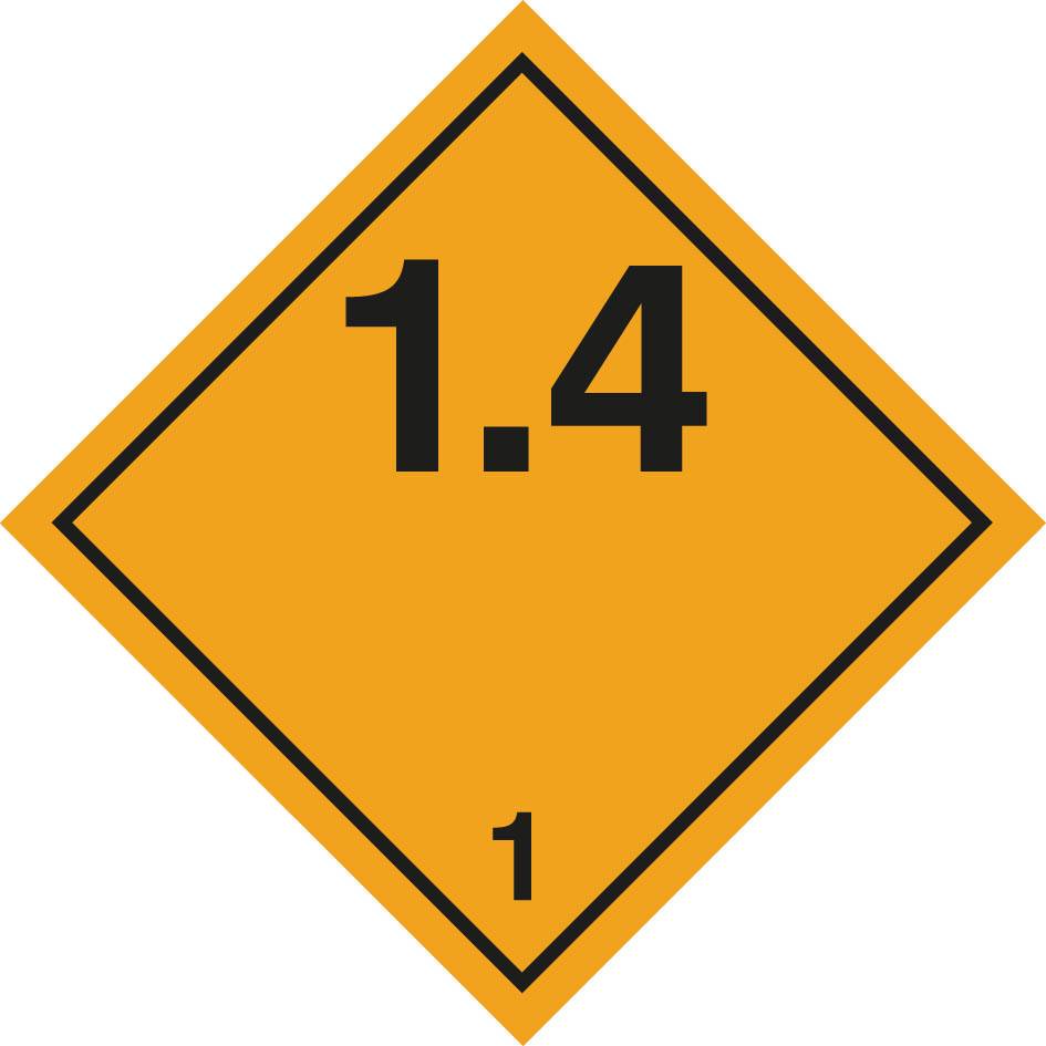 Orange-rotes Diamant-Gefahrgutschild mit der Aufschrift „1.4