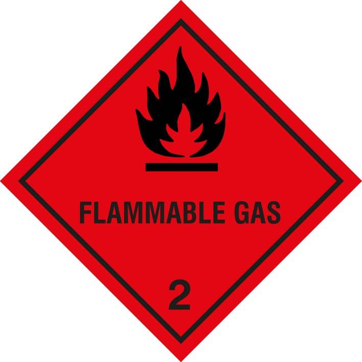 Rote Gefahrenraute mit der Aufschrift „BRENNBARES GAS