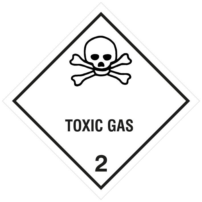 Hazard-Diamant für Giftgas mit Totenkopf und gekreuzten Knochen, mit der Bezeichnung 