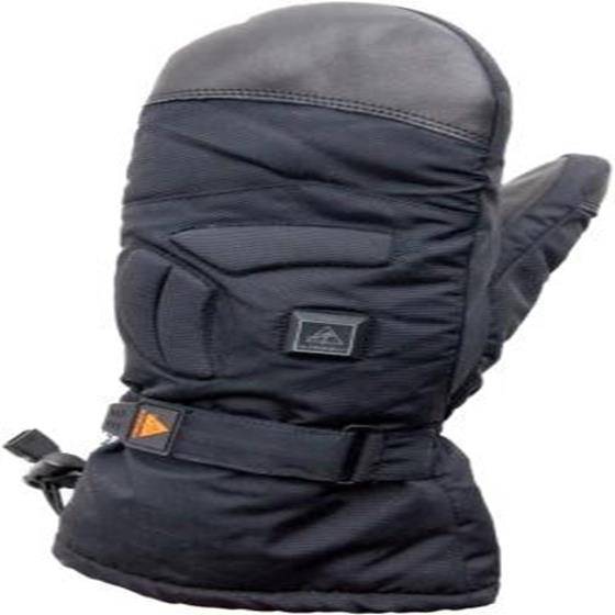 Schwarze isolierte Fausthandschuh mit Daumen, abgebildet auf weißem Hintergrund.