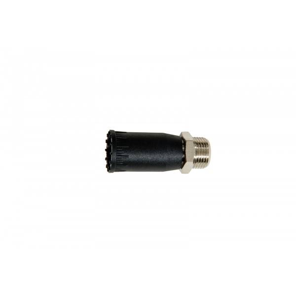 Schwarzer Gewindestecker-Adapter mit metallischem männlichem Schraubanschluss, dargestellt auf einem schlichten weißen Hintergrund.