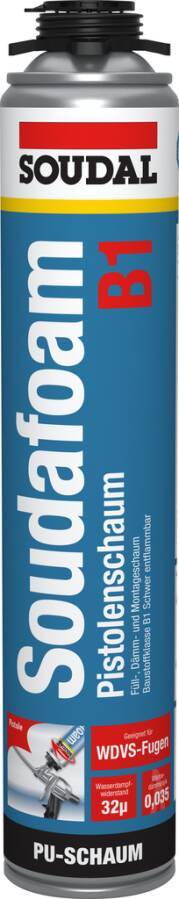Soudal Soudafoam B1 Polyurethan-Expansionsschaum-Dose mit Produktetikett und 750-ml-Größe.