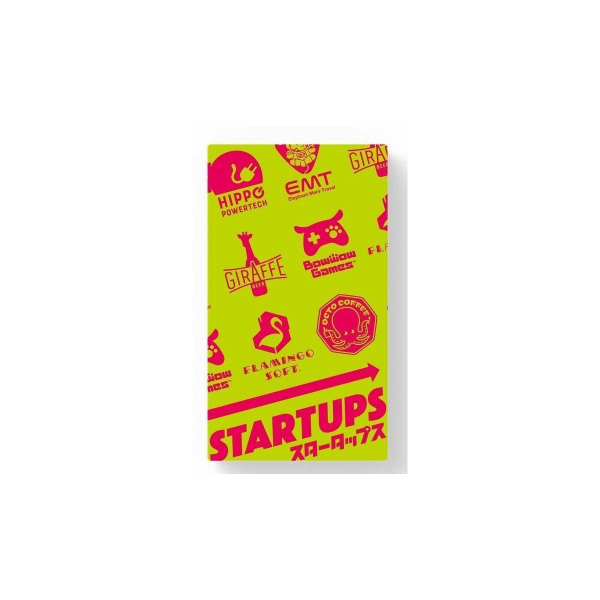Leuchtend neonfarbendes Plakat mit verschiedenen Startup-Logos und dem Titel „STARTUPS