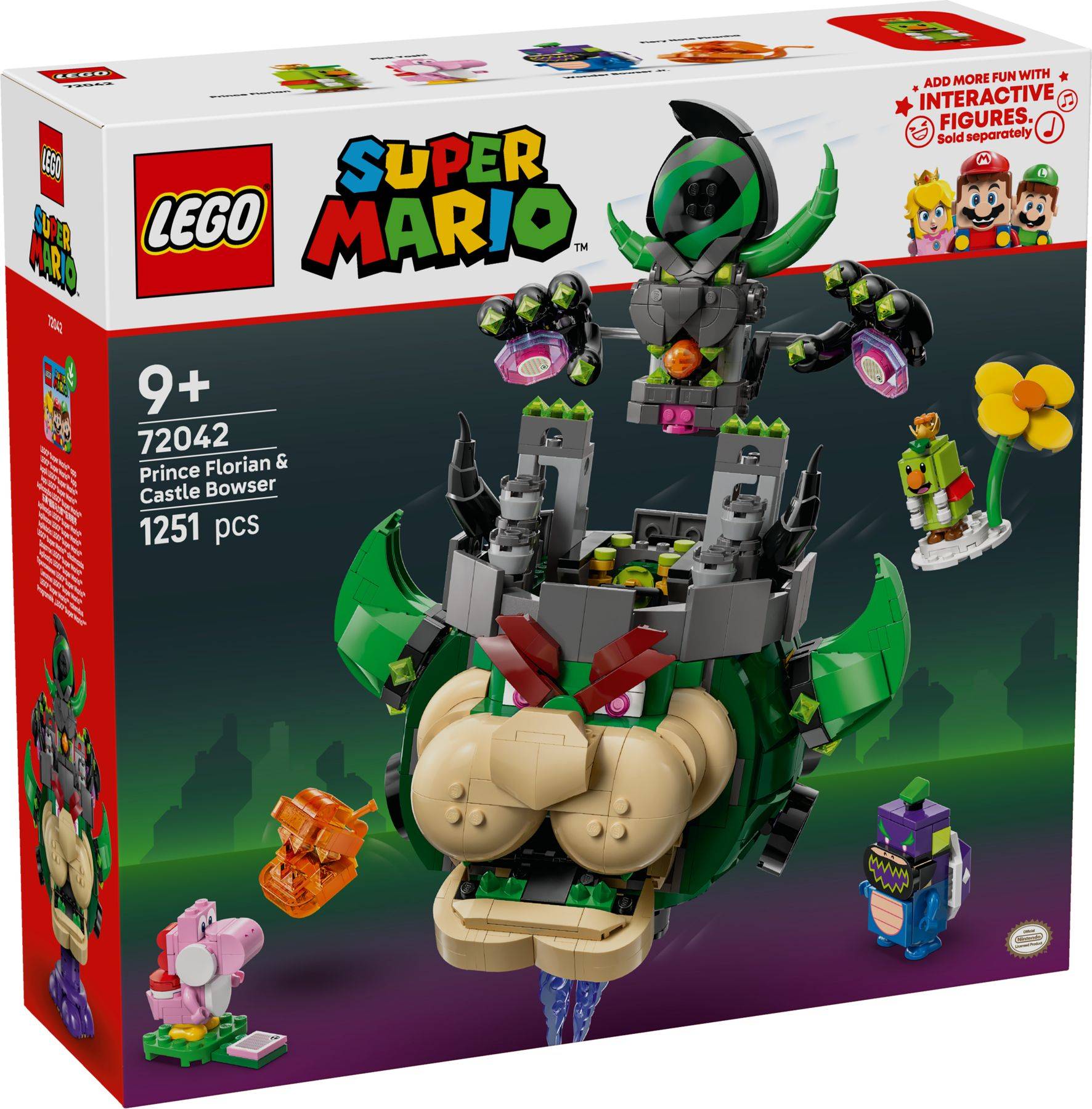 LEGO Super Mario Set 72042 Prinz Florian & Schloss Bowser, ab 9 Jahren, 1251 Teile, zeigt ein aufbaubares Bowser-Schloss und Charakterfiguren.