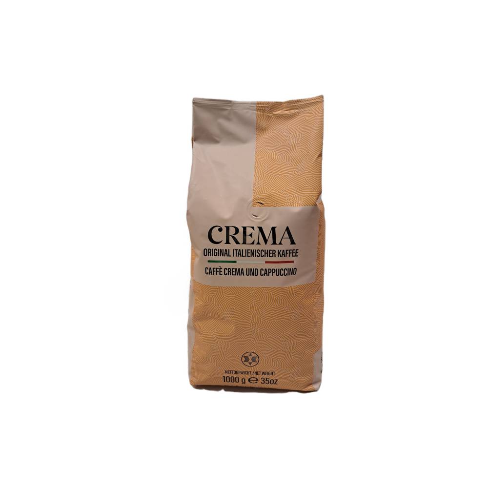 Eine Packung Crema italienischer Kaffeebohnen mit der Aufschrift „ORIGINAL ITALIENISCHER KAFFEE