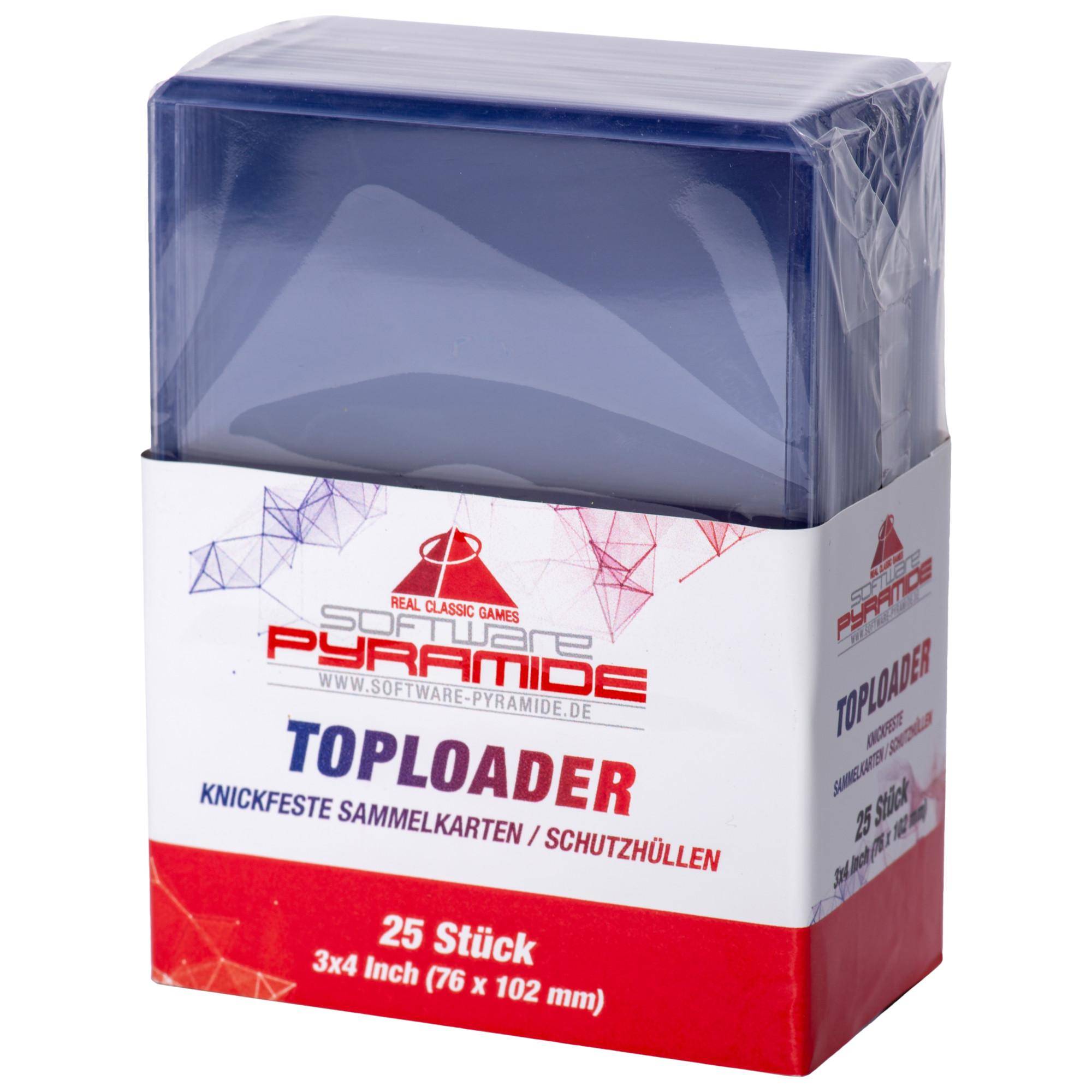 Packung mit 25 Toploader-Kartenhüllen, 3x4 Zoll (76 x 102 mm), mit „Software Pyramide