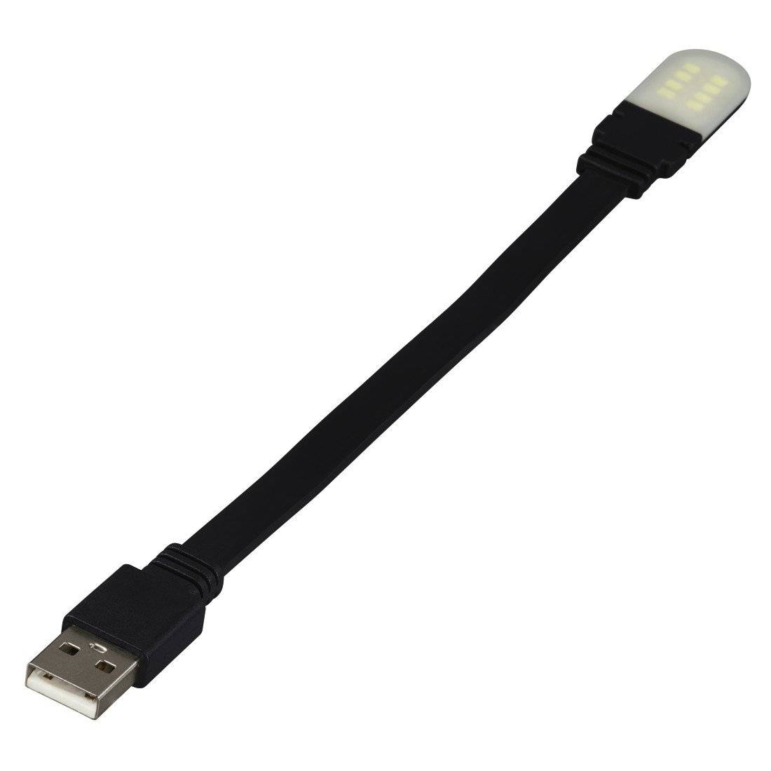 Schwarze USB-Stecker-LED-Lichtleiste mit flexiblem Kabel und kleinem beleuchtetem Lampenkopf