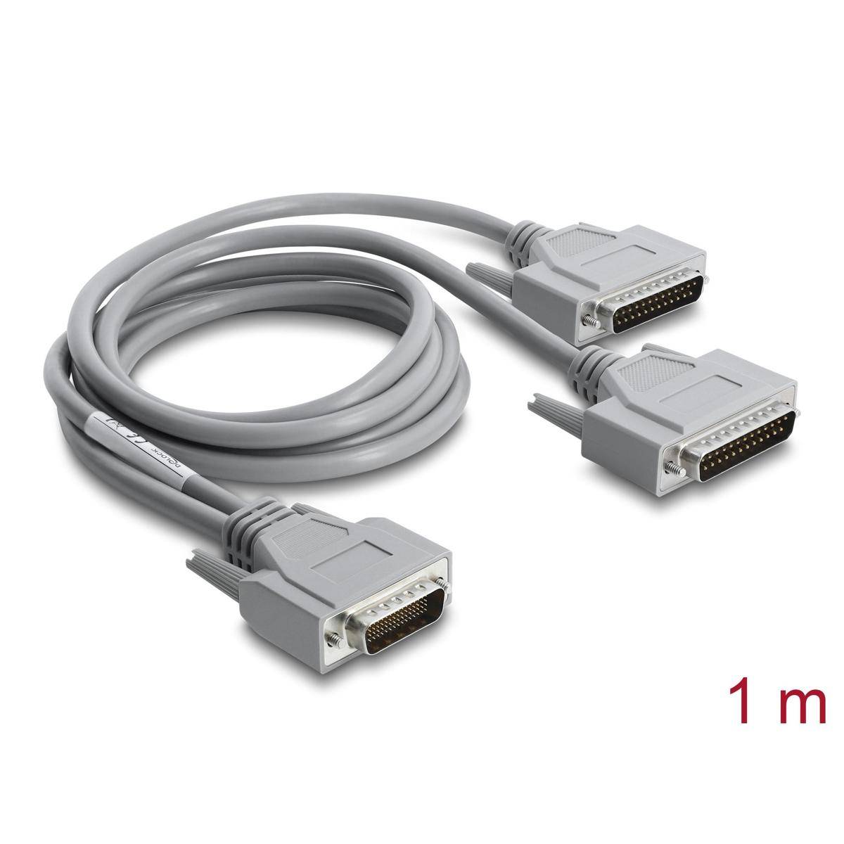 Graues 1 m Kabel mit drei D-Sub-Steckverbindern, aufgerollt auf weißem Hintergrund dargestellt.