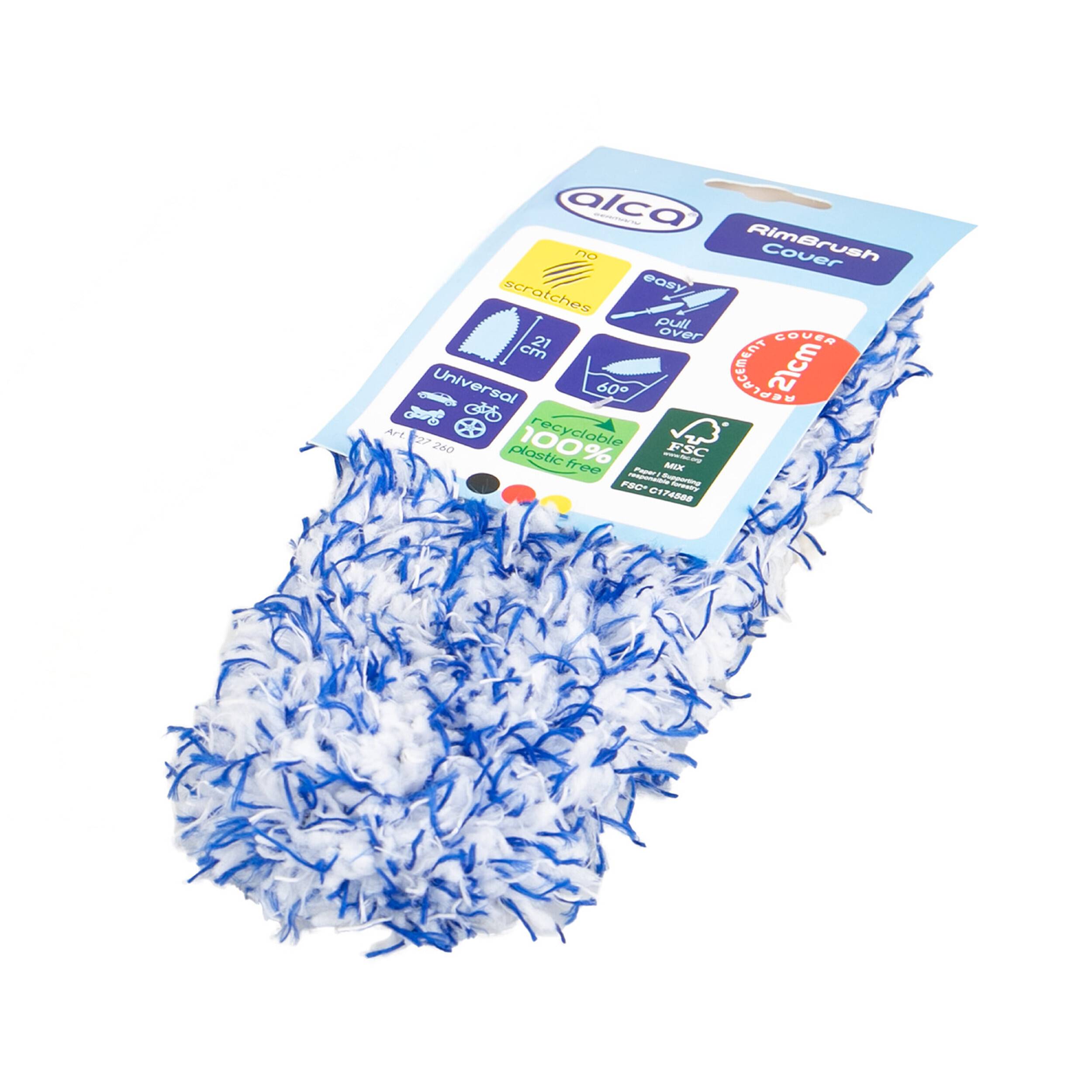Verpackter blau-weißer Mikrofaser-Mopbezug mit Etikett, das 