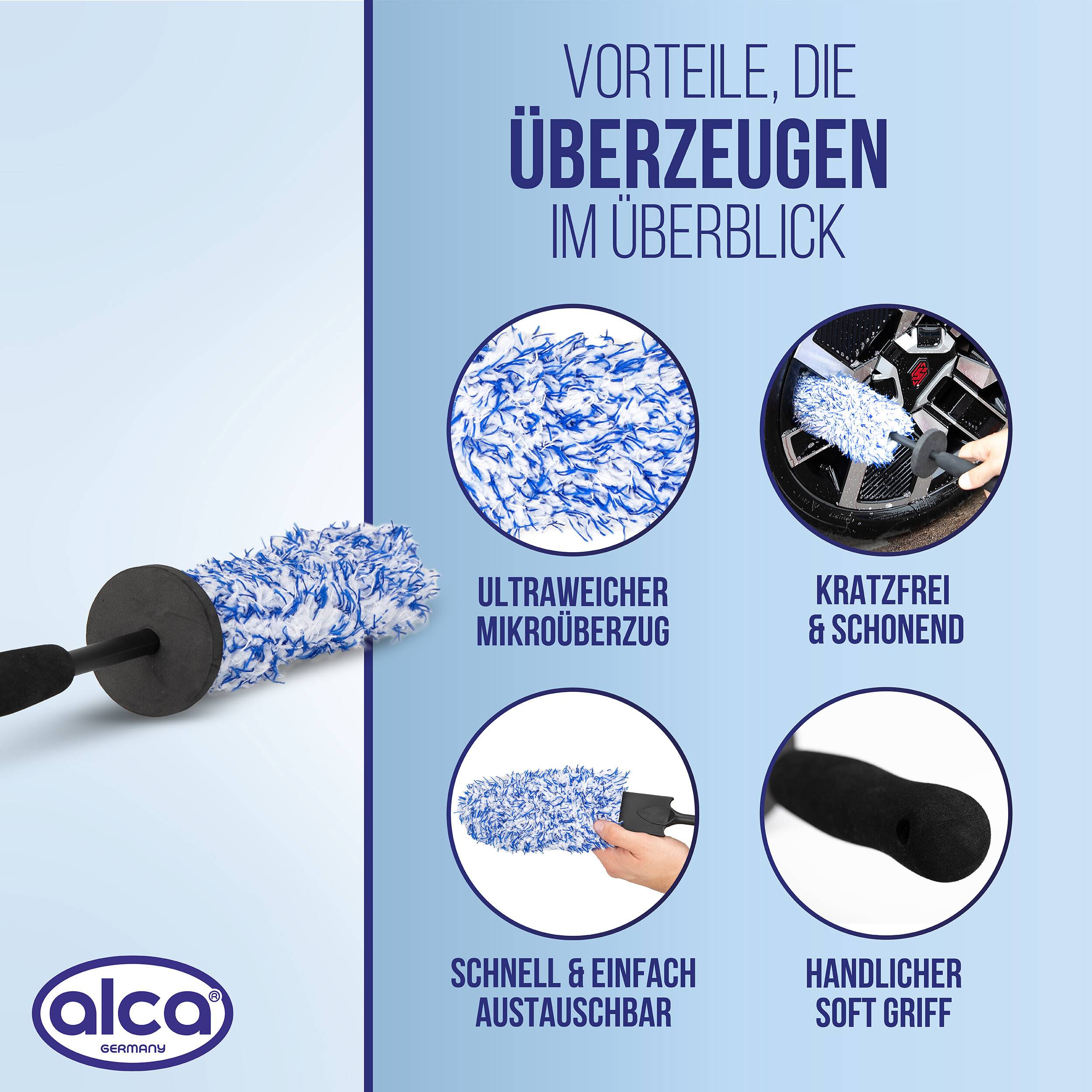 alca® Mikrofaser Felgenbürste mit Mikrofaserüberzug 43 cm I schonend +
