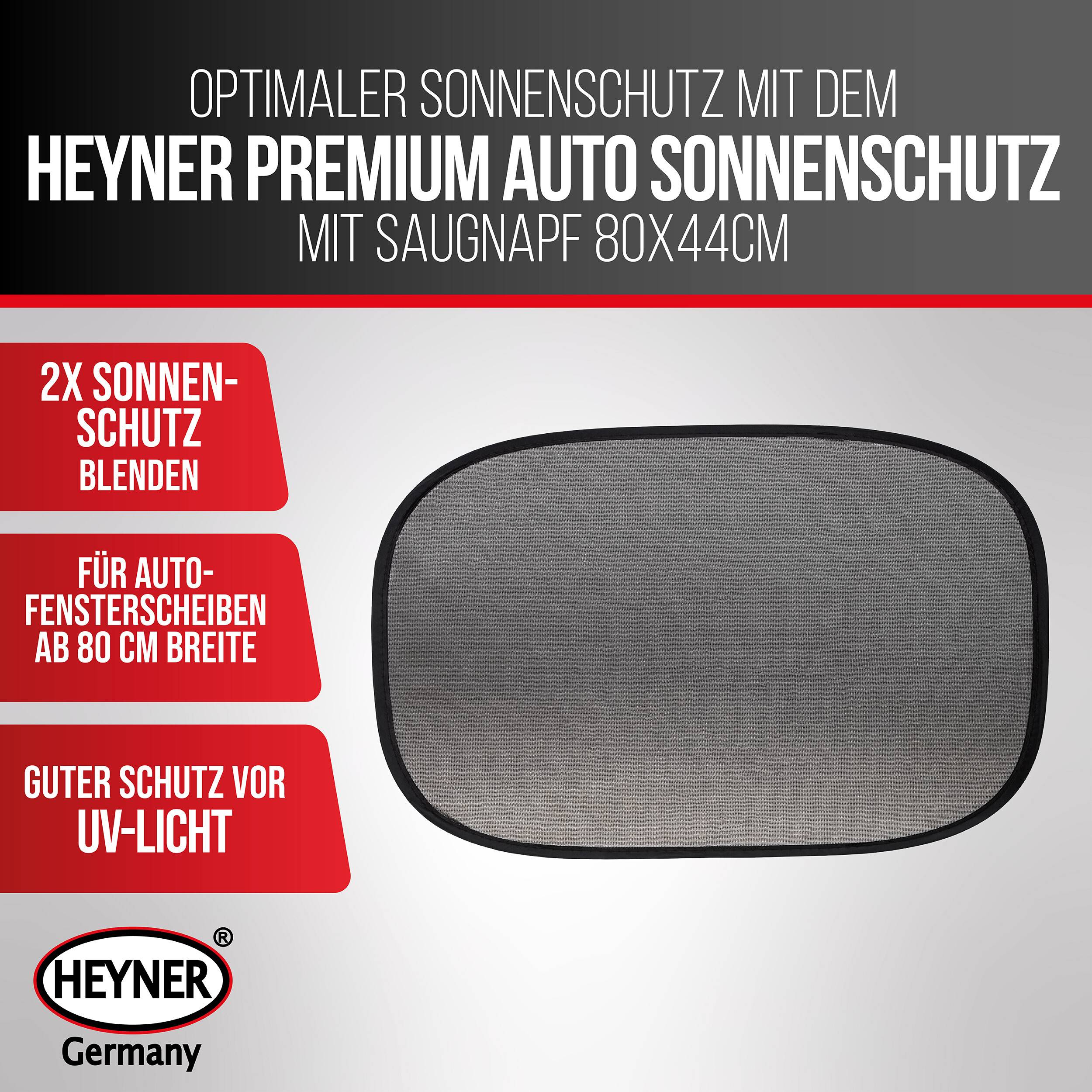 Heyner Premium Sonnenschutz für das Auto mit Saugnapf, 80 x 44 cm; bietet doppelten Sonnenschutz für Autofenster über 80 cm Breite und UV-Schutz.