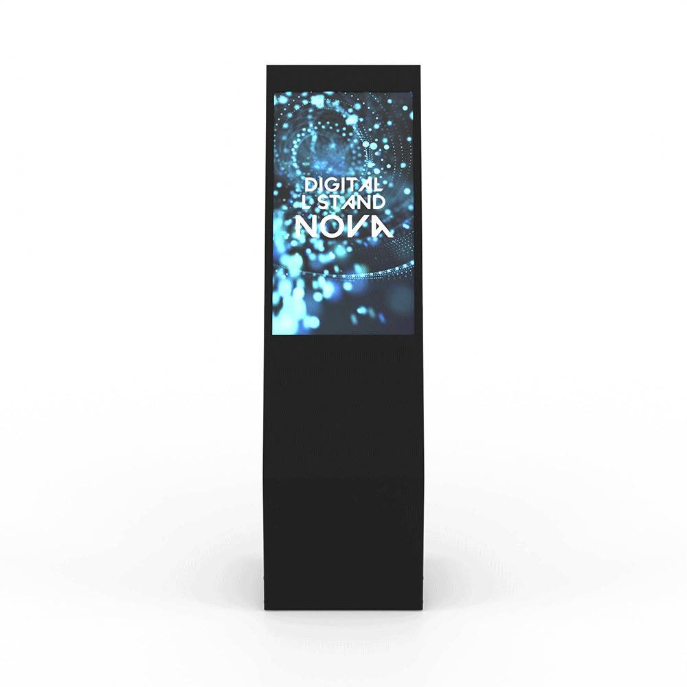 Schwarze digitale Kiosk-Anzeige mit der Aufschrift 