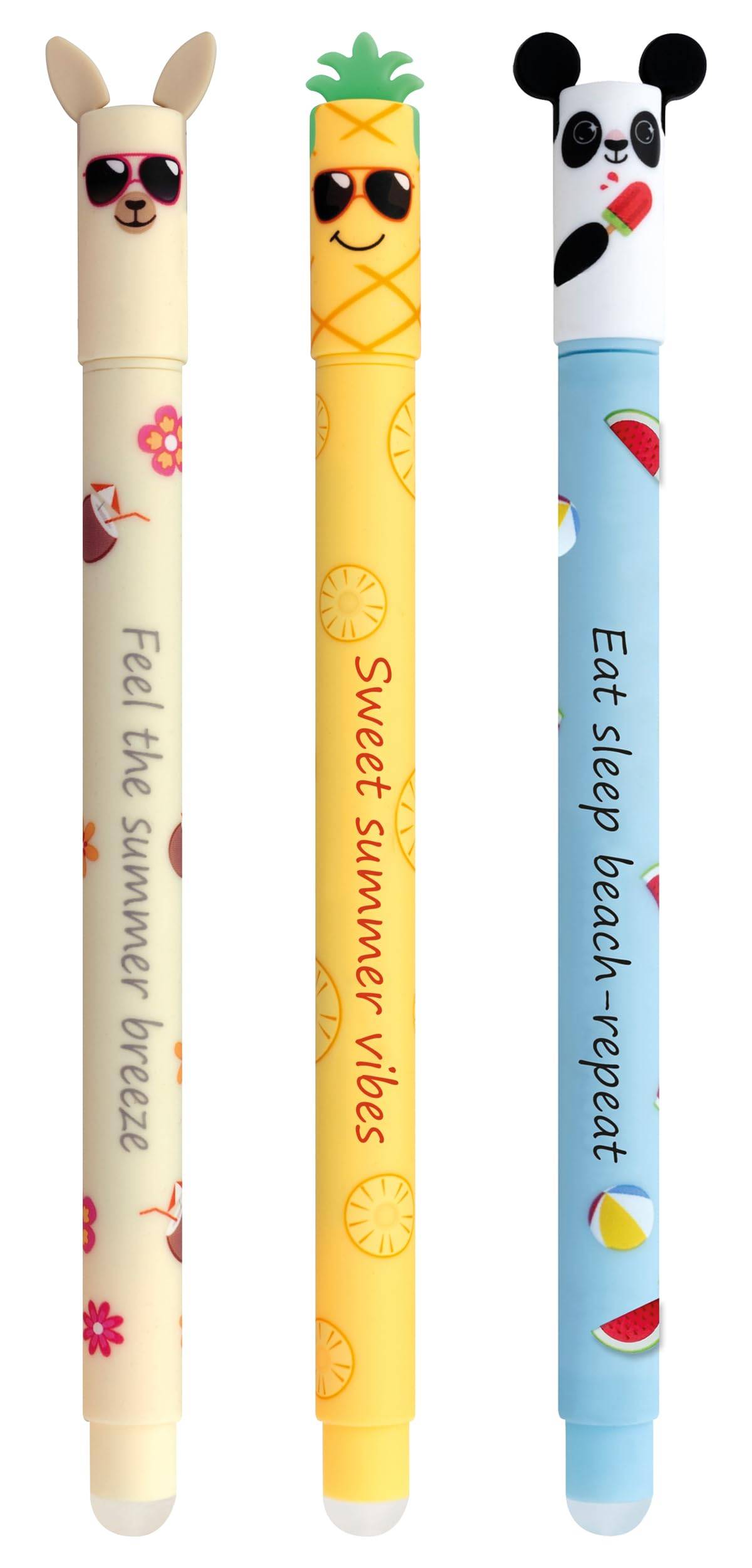 Drei bunte Novelty-Stifte mit Tierkopfaufsätzen: Hase „Feel the summer breeze