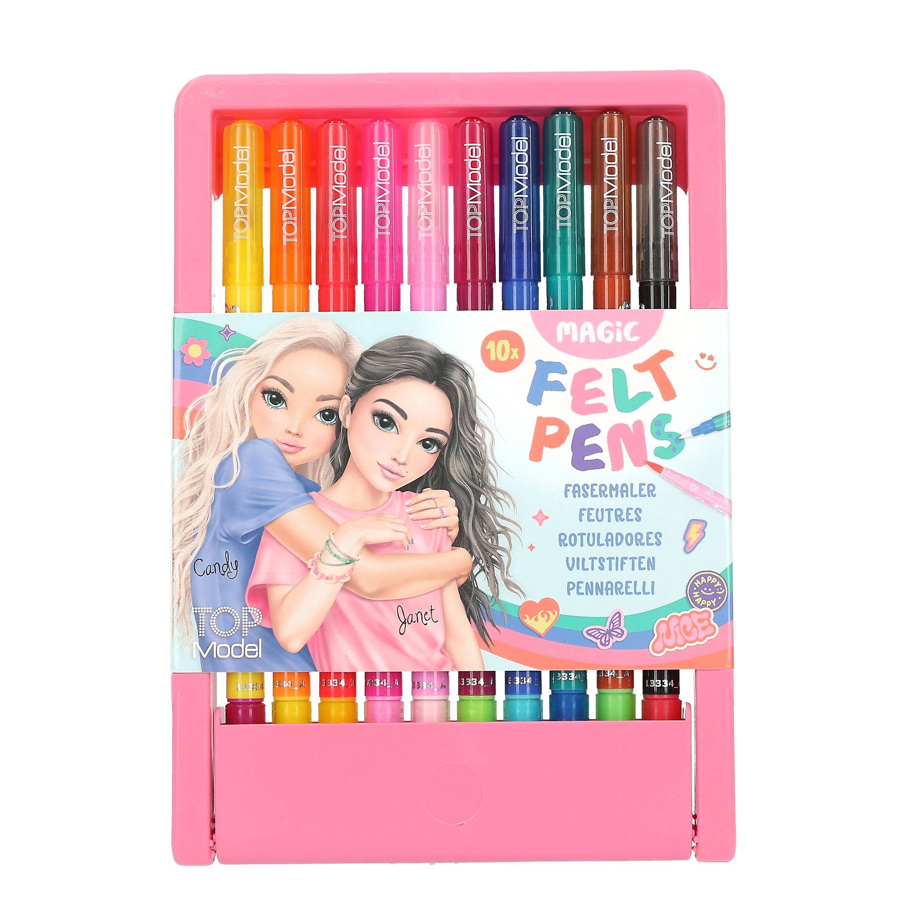 Rosa Packung mit 10 bunten Filzstiften mit der Bezeichnung „Magic Felt Pens