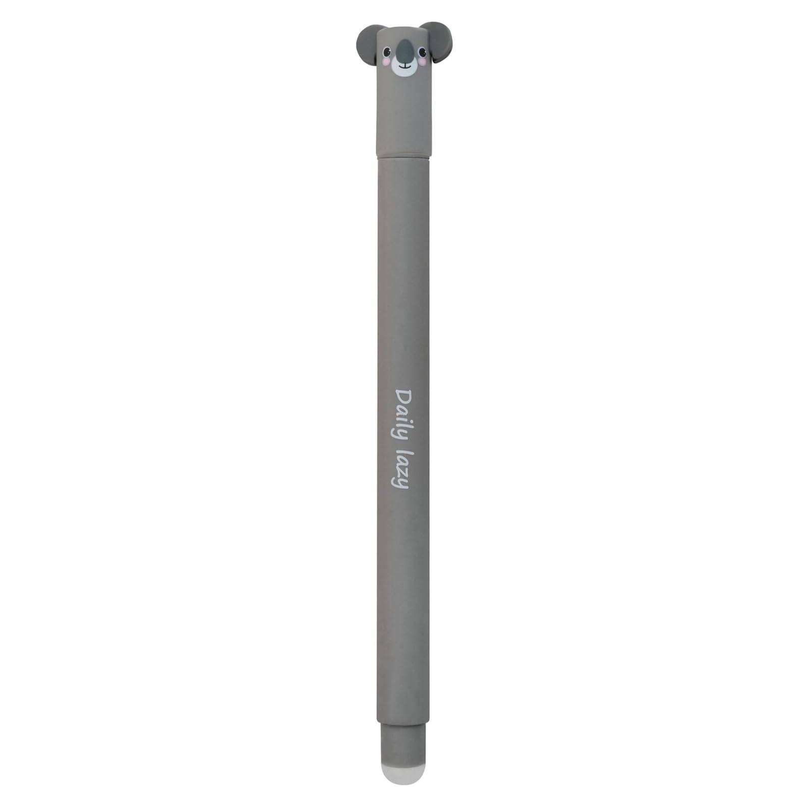 Grauer Stift mit einem Hundegesicht-Aufsatz und den Worten „Daily Key