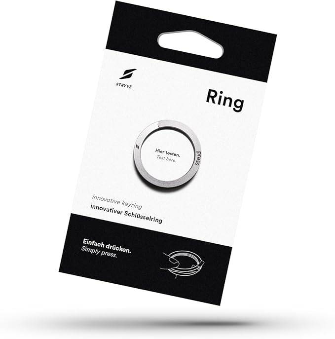 # Produktpaket für einen silbernen Schlüsselanhänger namens „Ring