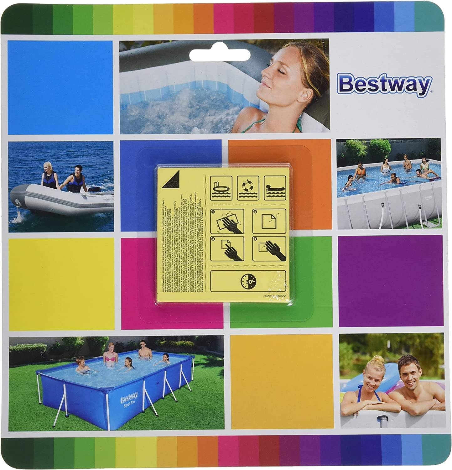 Bestway Wasserfeste, Selbstklebende Reparaturflicken, 6,5 x 6,5 cm, 30 Stück, Blue