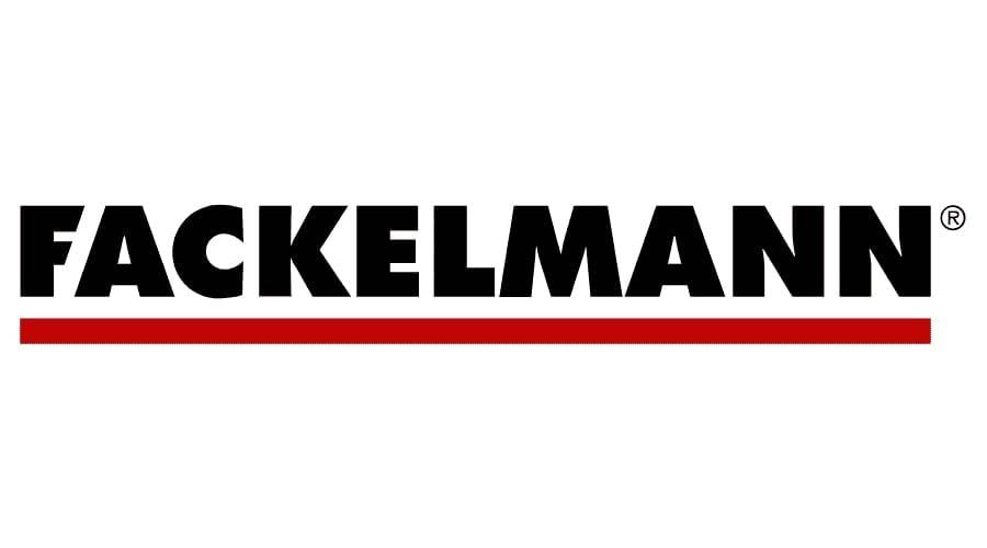 FACKELMANN Logo in fetter schwarzer Großbuchstaben mit einer roten horizontalen Linie darunter.