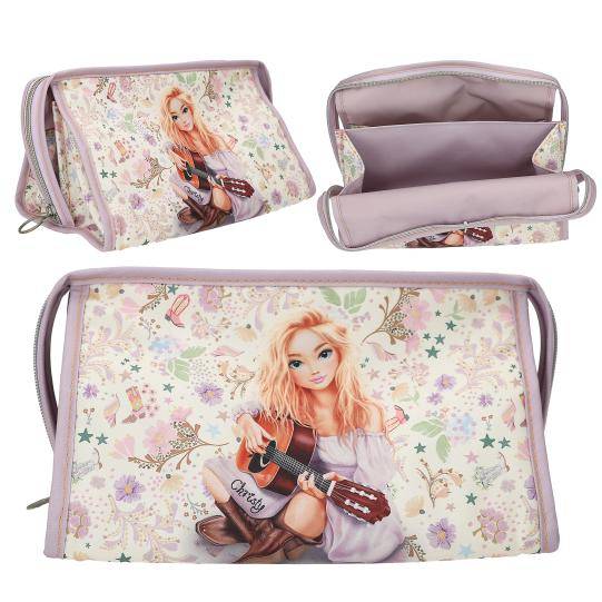 Blumiger Lavendel-Kosmetiktasche mit Reißverschluss mit der Illustration eines „Crafty
