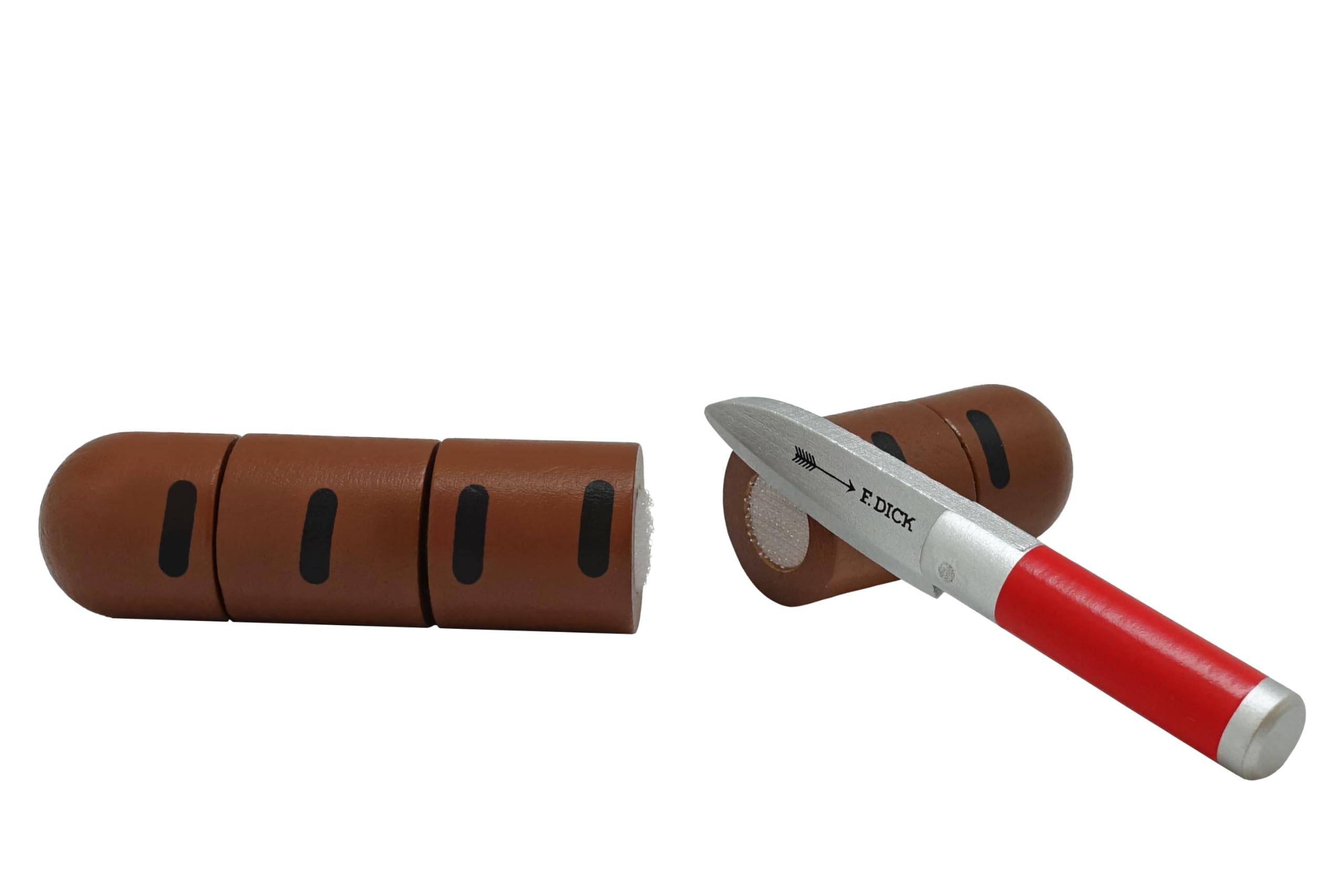 Ein kleiner brauner zylindrischer Behälter mit einem silber-roten stabartigen Werkzeug daneben auf weißem Hintergrund.