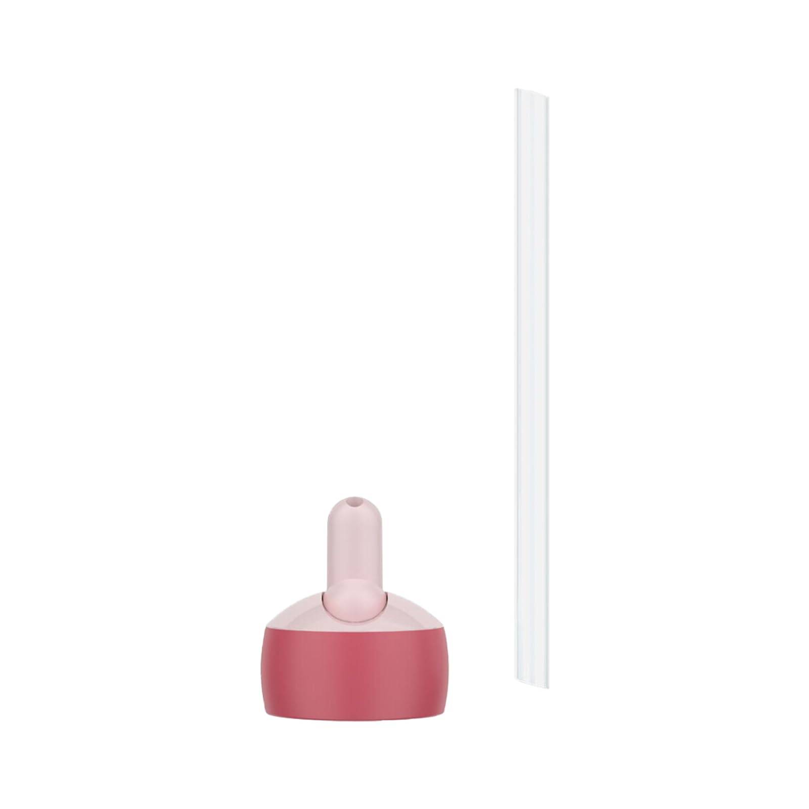 Rosa und weißer Kosmetik-Applikator mit einem separaten klaren vertikalen Behälter auf weißem Hintergrund.