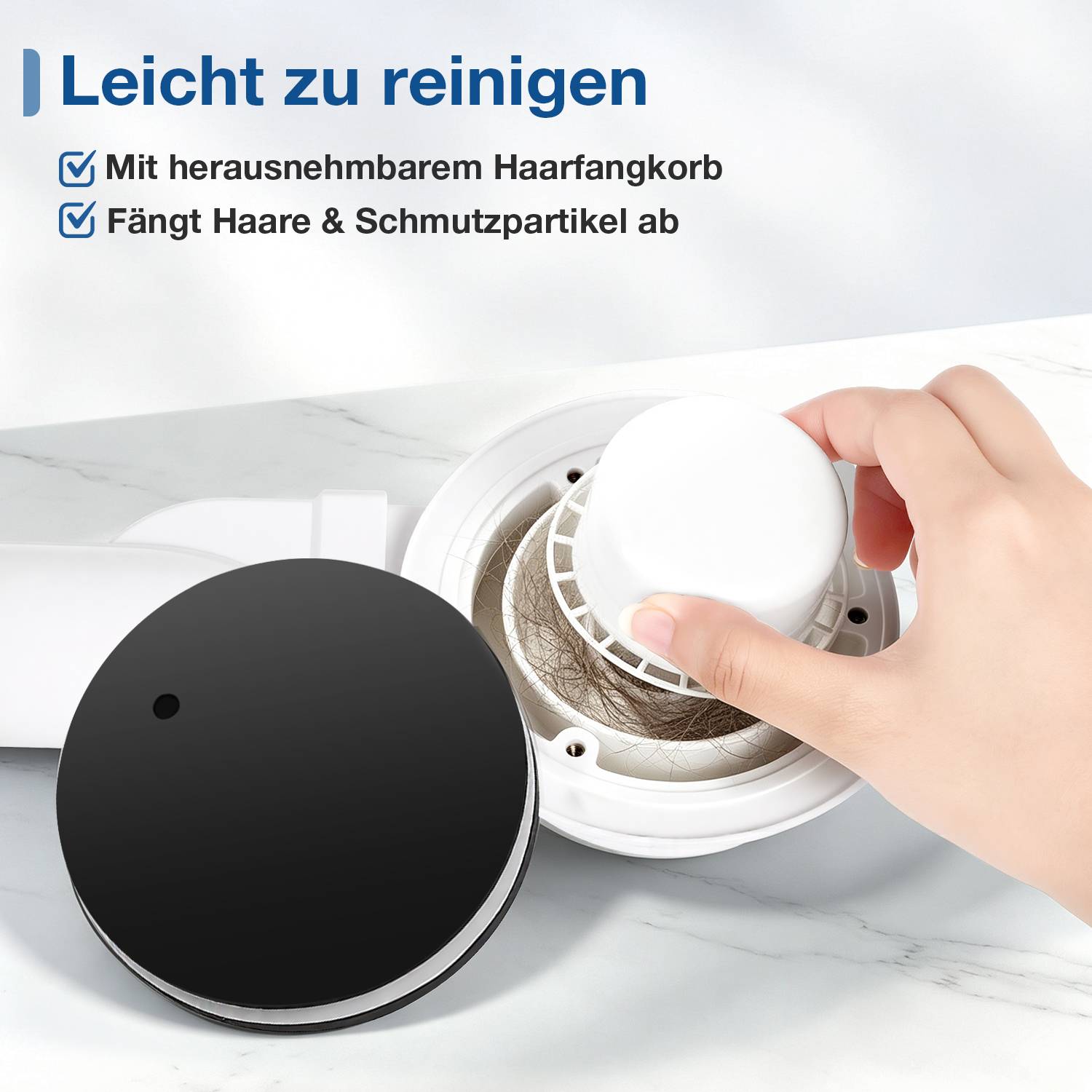Duschwannenablauf 90 mm mit Haarfangsieb, Ablaufgarnitur inkl. 45°-Bogen, leicht zu reinigen, ABS