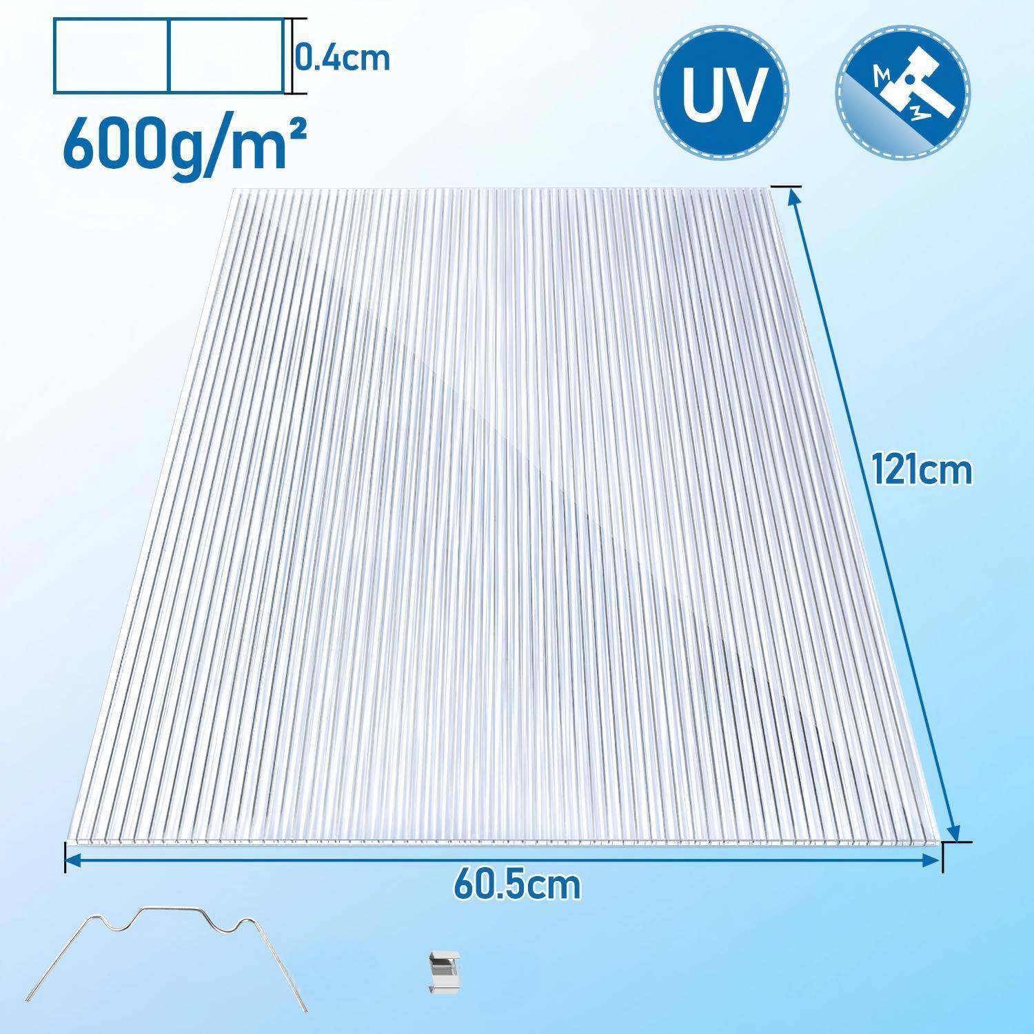 42x Polycarbonat Hohlkammerplatten 4mm mit 100 Edelstahl Gewächshausklammern Transparent Hohlkammerstegplatten UV-Beständigen Für Gewächshaus Carp