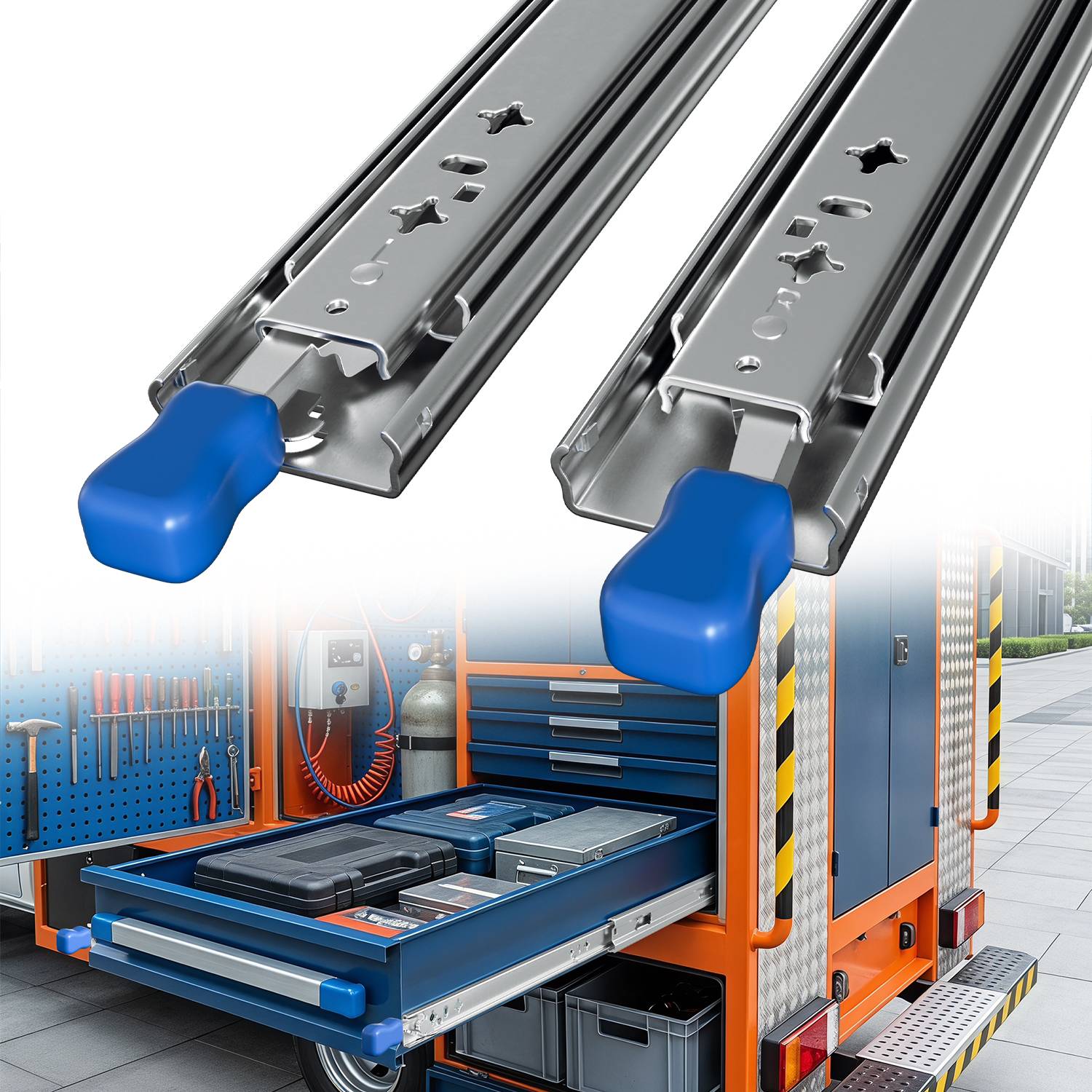 Schubladenauszüge mit Vollauszug und Sicherheitsverriegelung, 53 mm breit, Tragkraft bis 102kg, 2 Stück, 750mm