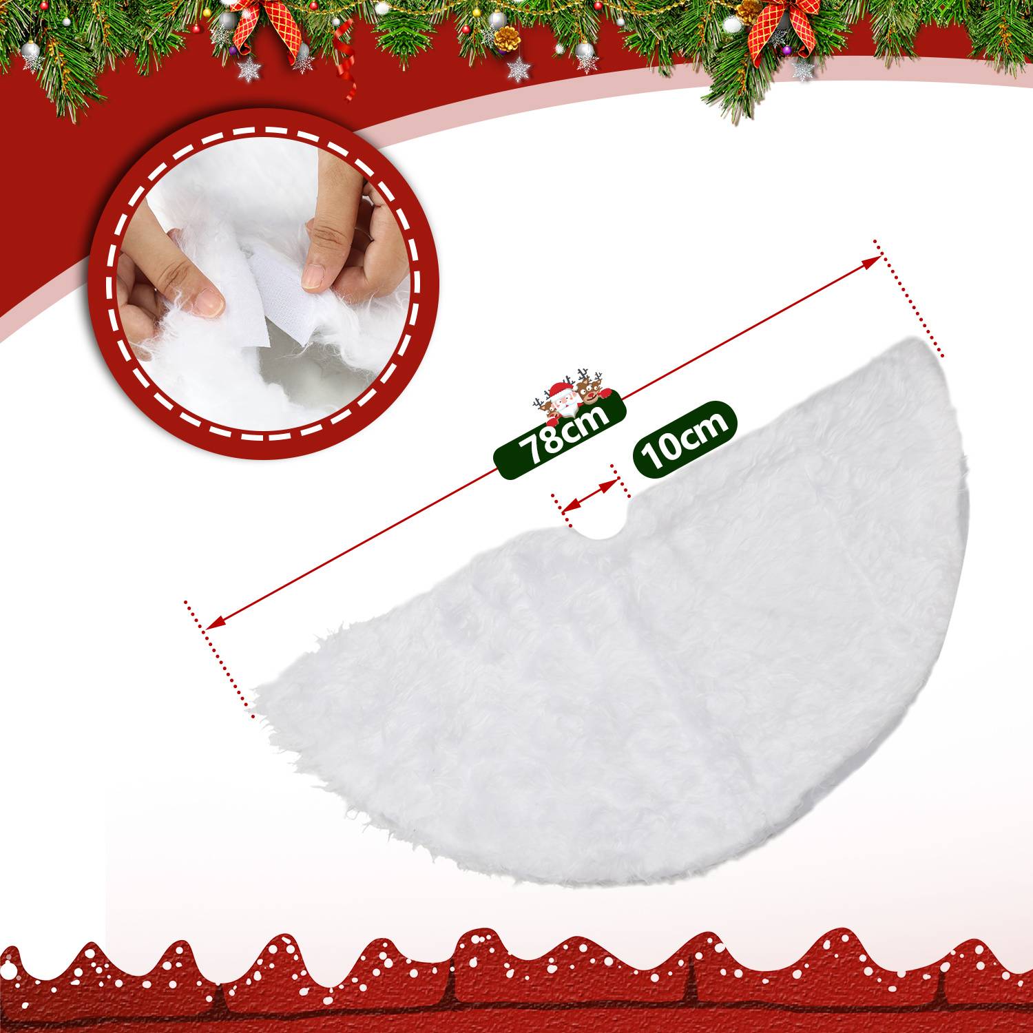 Weihnachtsbaumdecke 78 cm, Plüsch Christbaumdecke mit Klettverschluss, Weihnachtsdeko