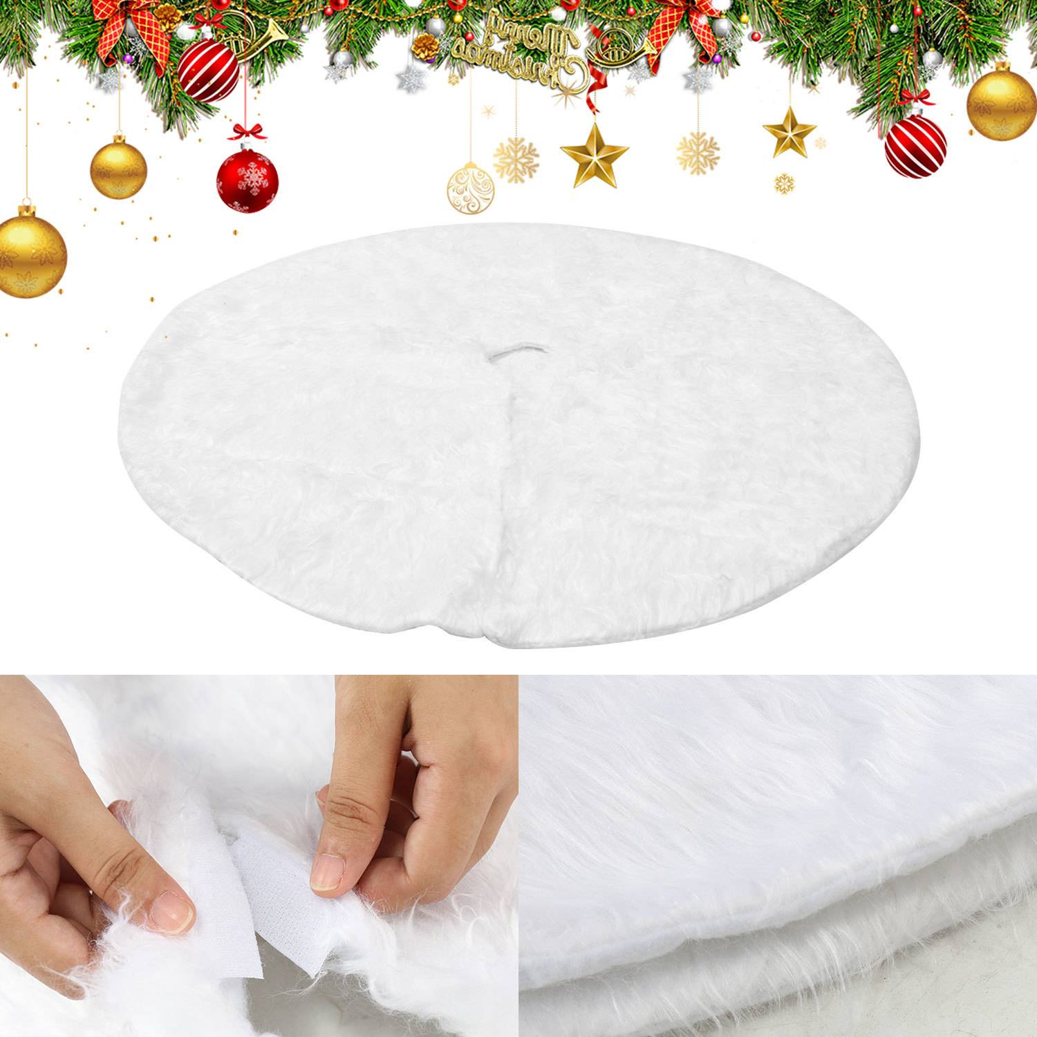 Weihnachtsbaumdecke 78 cm, Plüsch Christbaumdecke mit Klettverschluss, Weihnachtsdeko