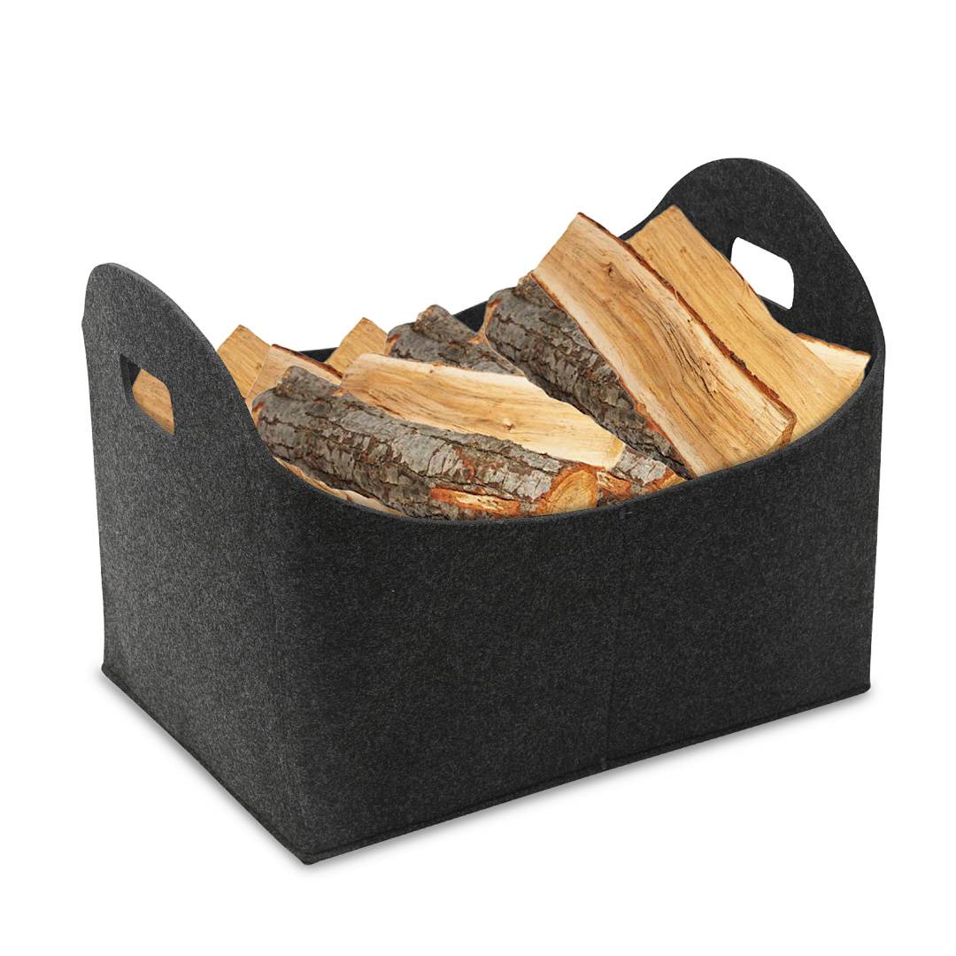 Filzkorb Kaminholzkorb 44×34×31 cm, faltbarer Holzkorb für Kaminholz mit Griffen, Dunkelgrau