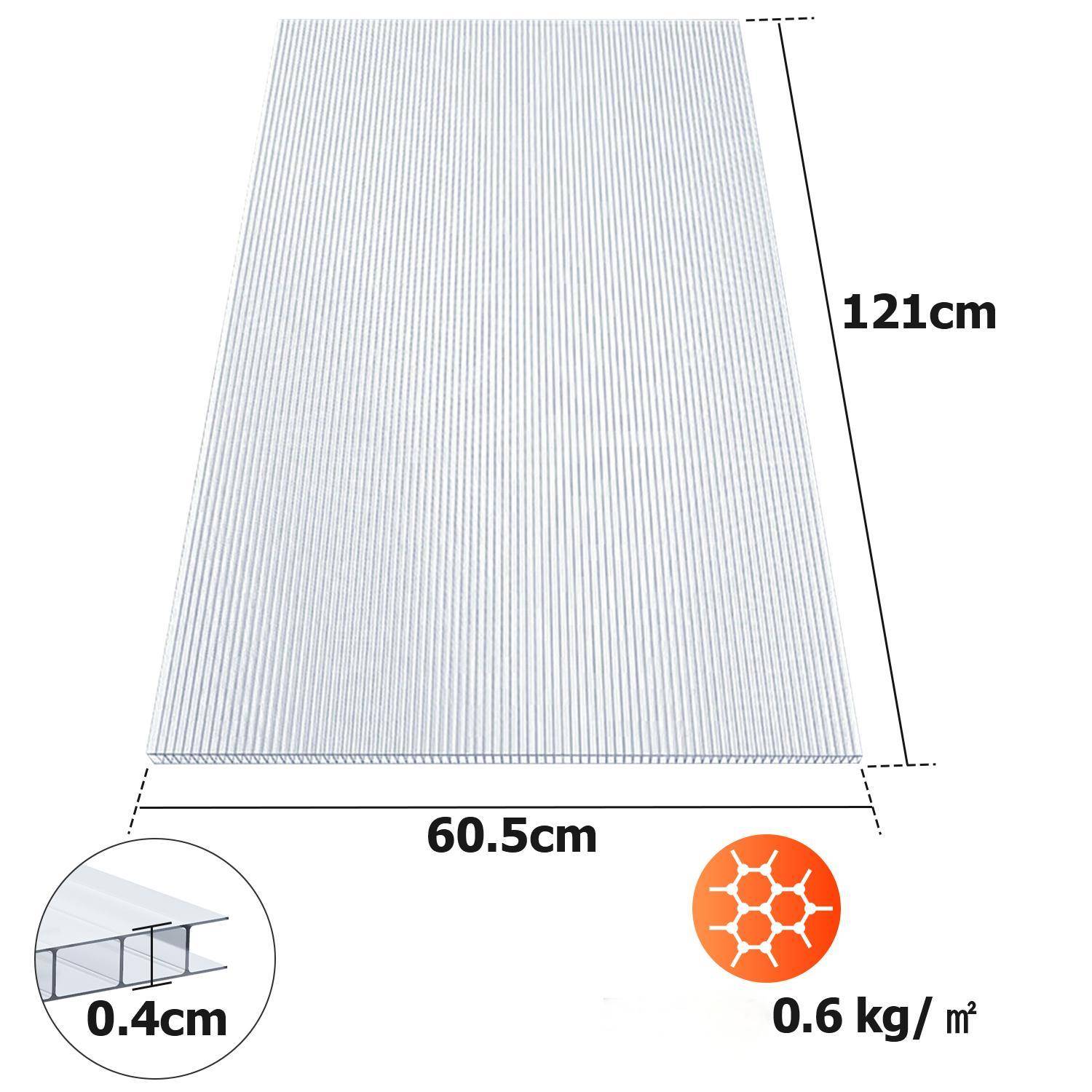 42x Polycarbonat Hohlkammerplatten 4mm Transparent Hohlkammerstegplatten UV-Beständigen Für Gewächshaus Carports