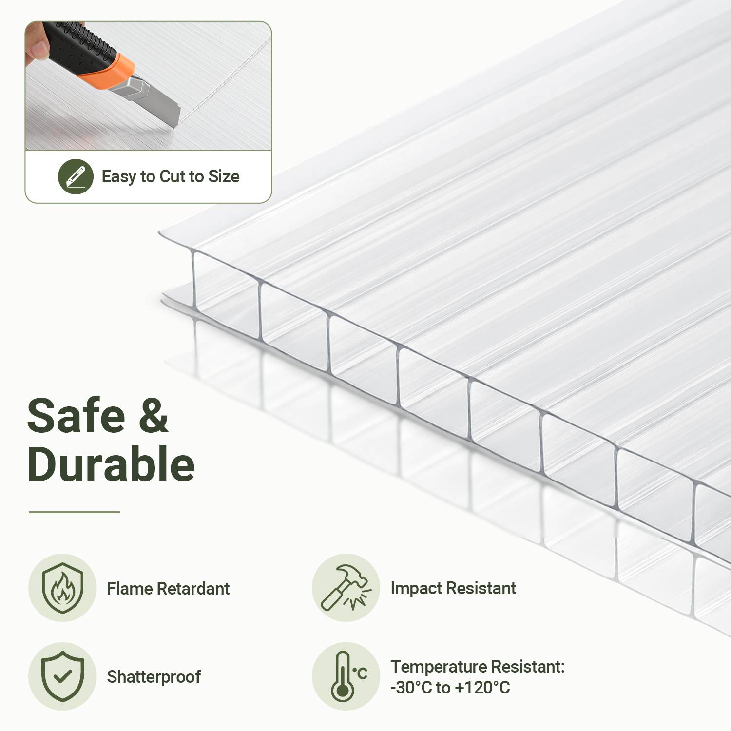 15x Polycarbonat Hohlkammerplatten 8mm Transparent Hohlkammerstegplatten UV-Beständigen Für Gewächshaus Carports