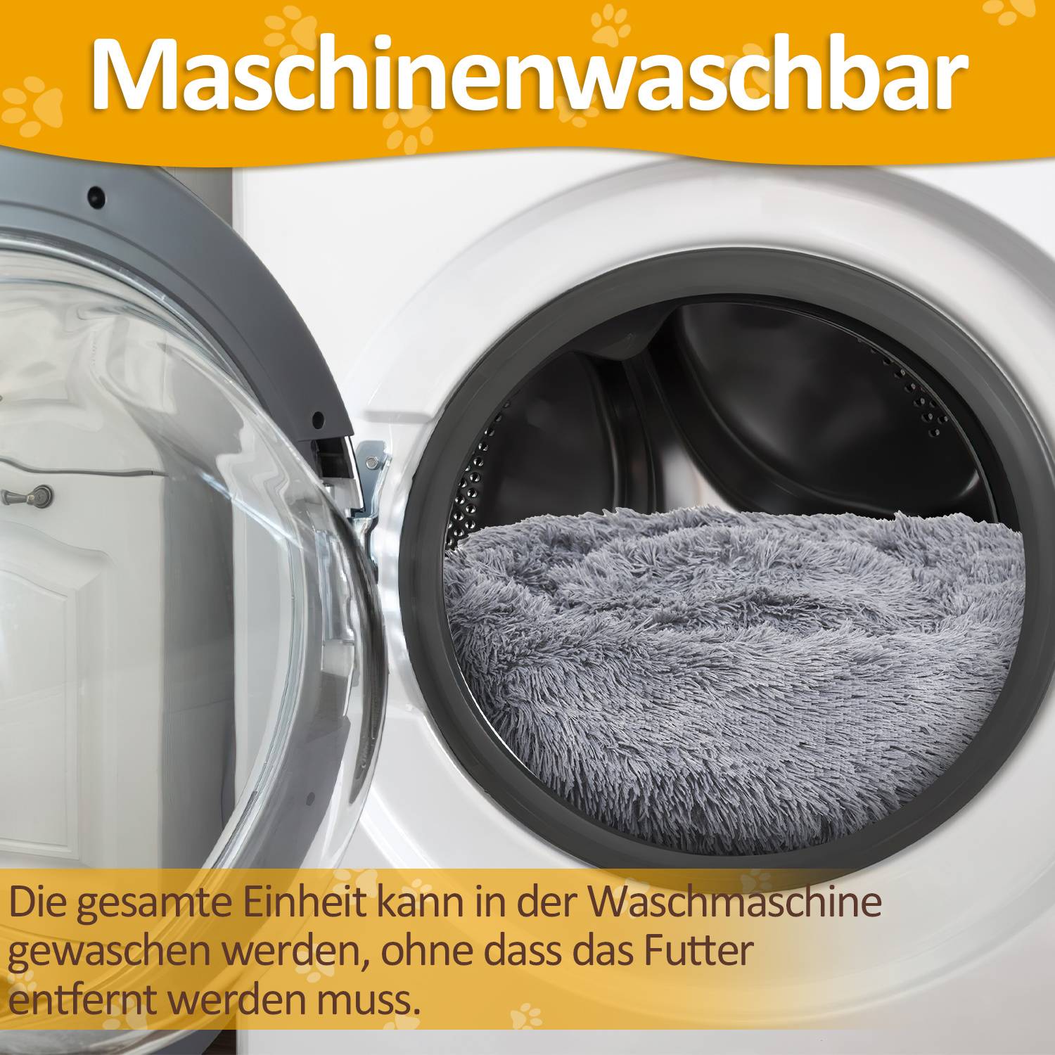 Rundes Hundebett Katzenbett Ø 100 cm, Langplüsch, rutschfester Boden, Hellgrau