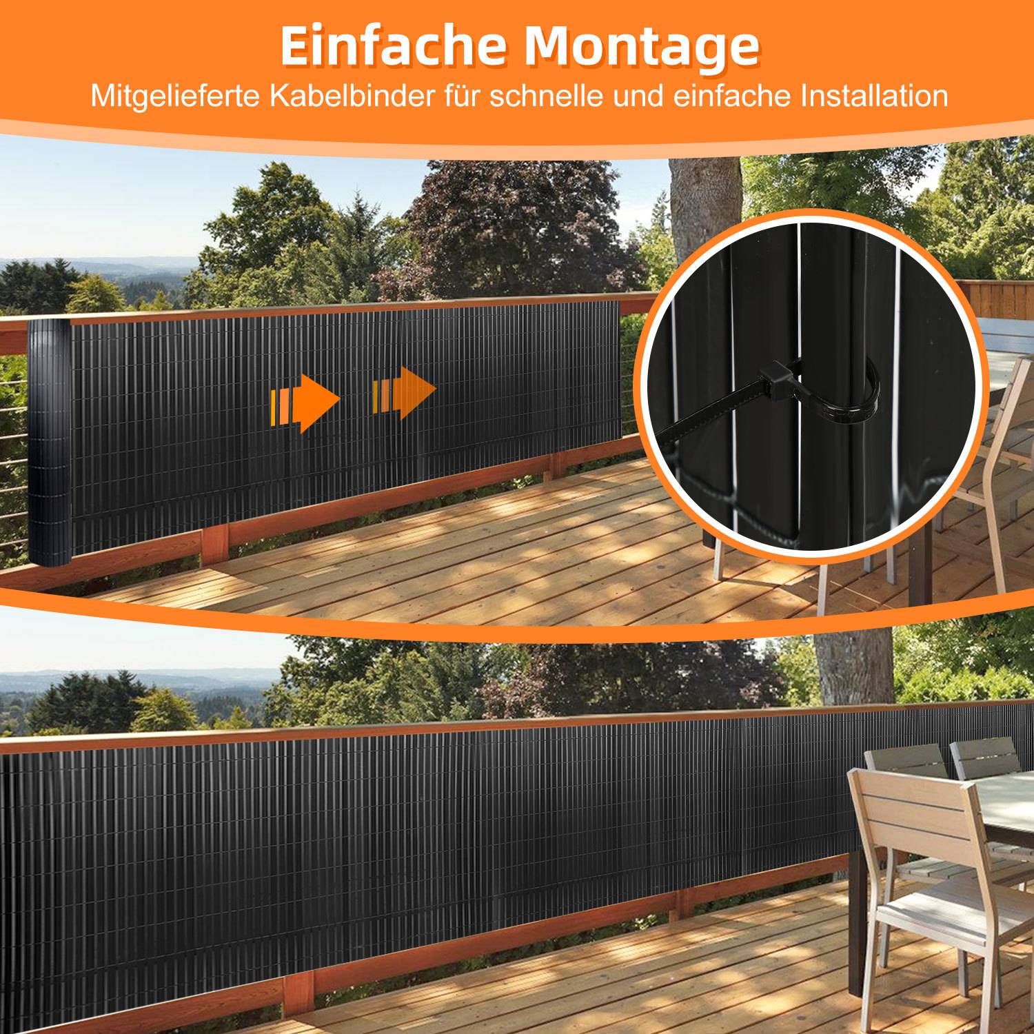 Sichtschutzmatte PVC Sichtschutzzaun Anthrazit Windschutz fur Garten Balkon und Terrasse 80x400cm Stabile W-Form