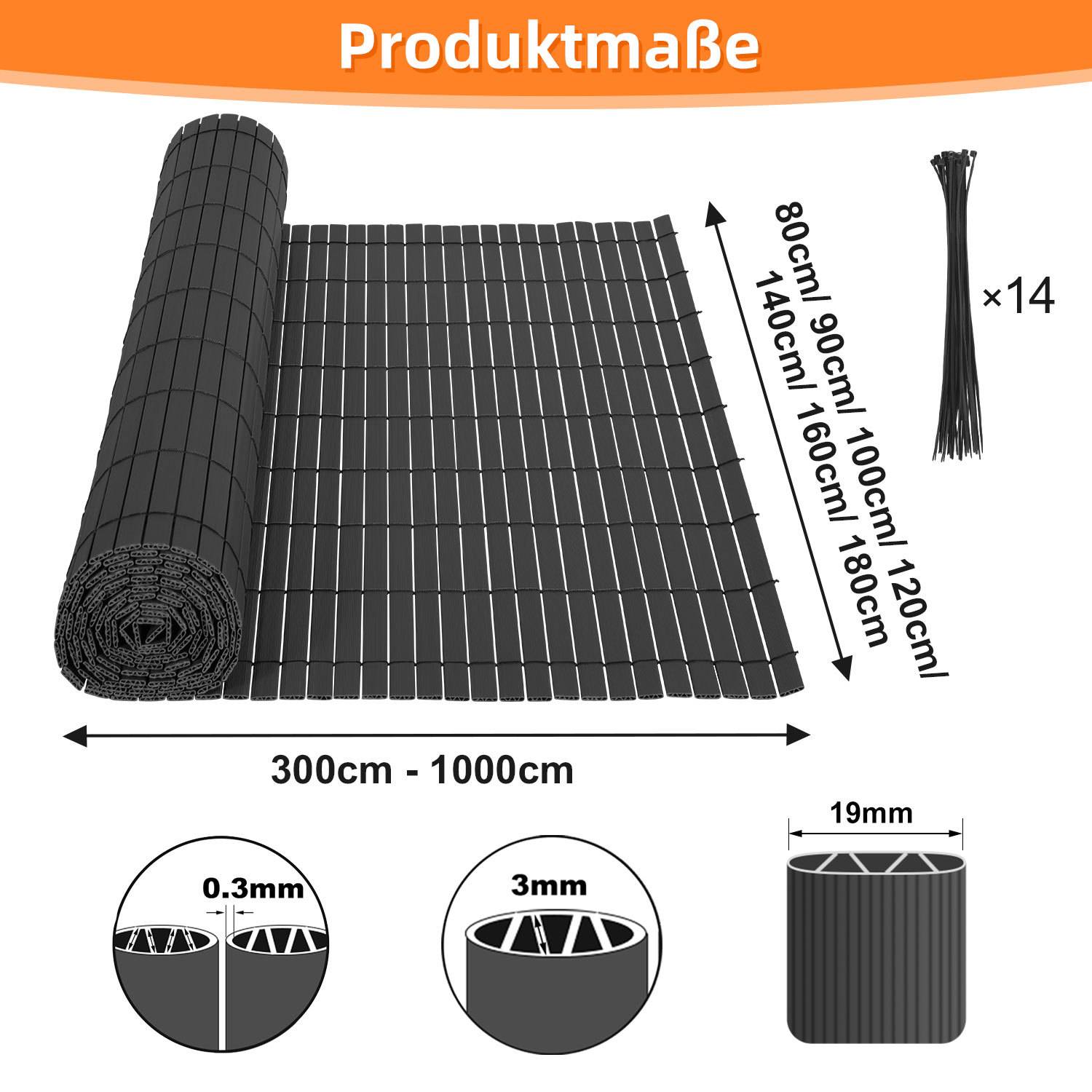 Sichtschutzmatte PVC Sichtschutzzaun Anthrazit Windschutz fur Garten Balkon und Terrasse 80x400cm Stabile W-Form