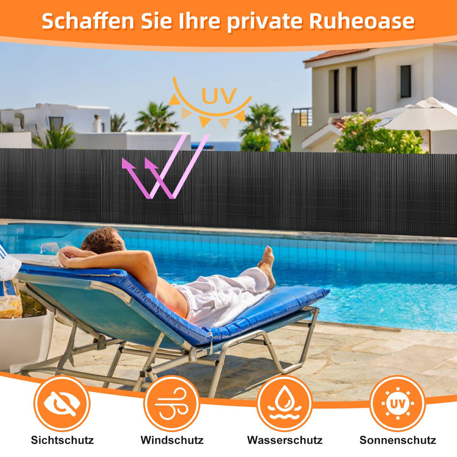 Sichtschutzmatte PVC Sichtschutzzaun Anthrazit Windschutz fur Garten Balkon und Terrasse 80x400cm Stabile W-Form