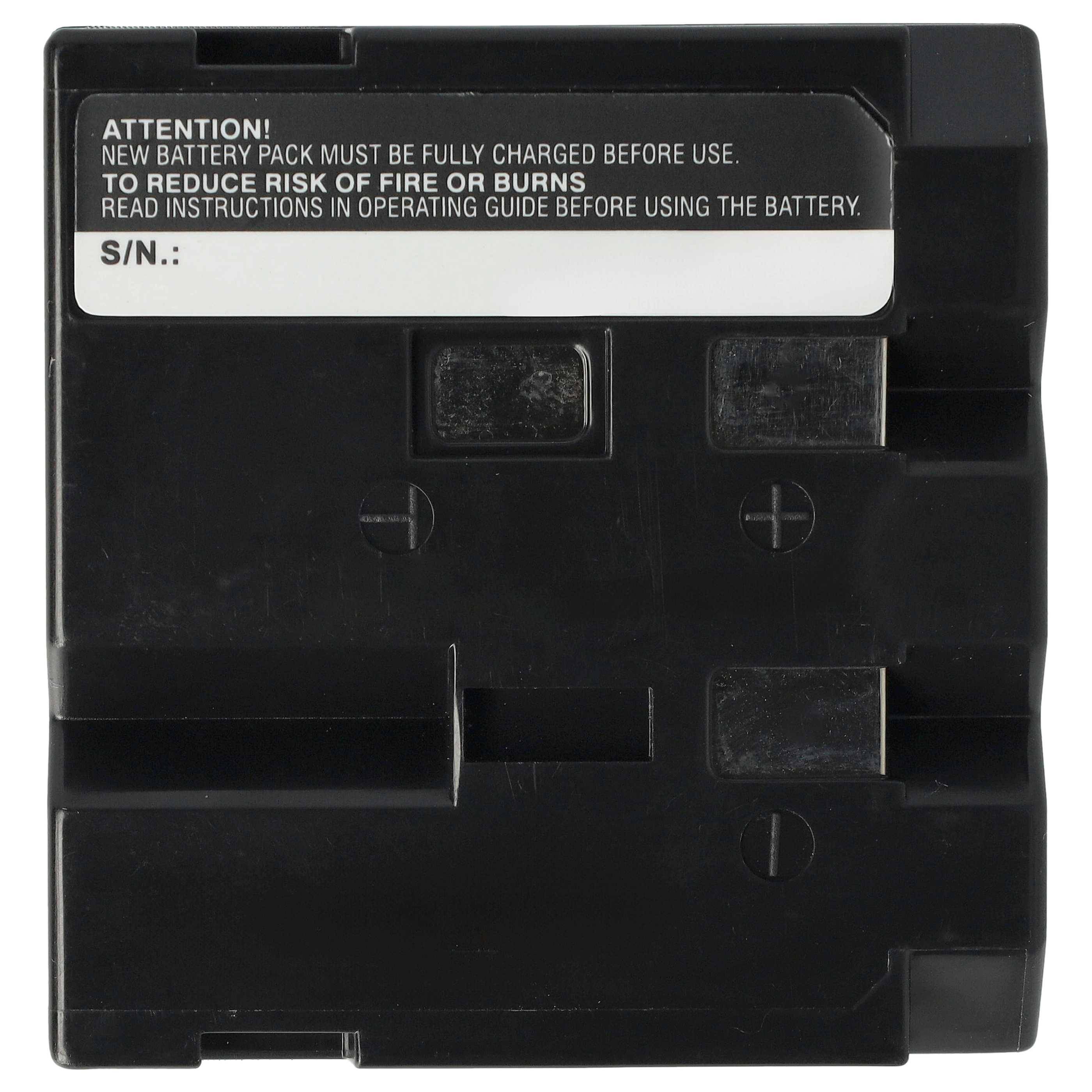 Schwarzes wiederaufladbares Batteriepaket mit Warnschild, „ACHTUNG! NEUES BATTERIEPAKET MUSS VOR GEBRAUCH VOLLSTÄNDIG AUFGELADEN WERDEN.