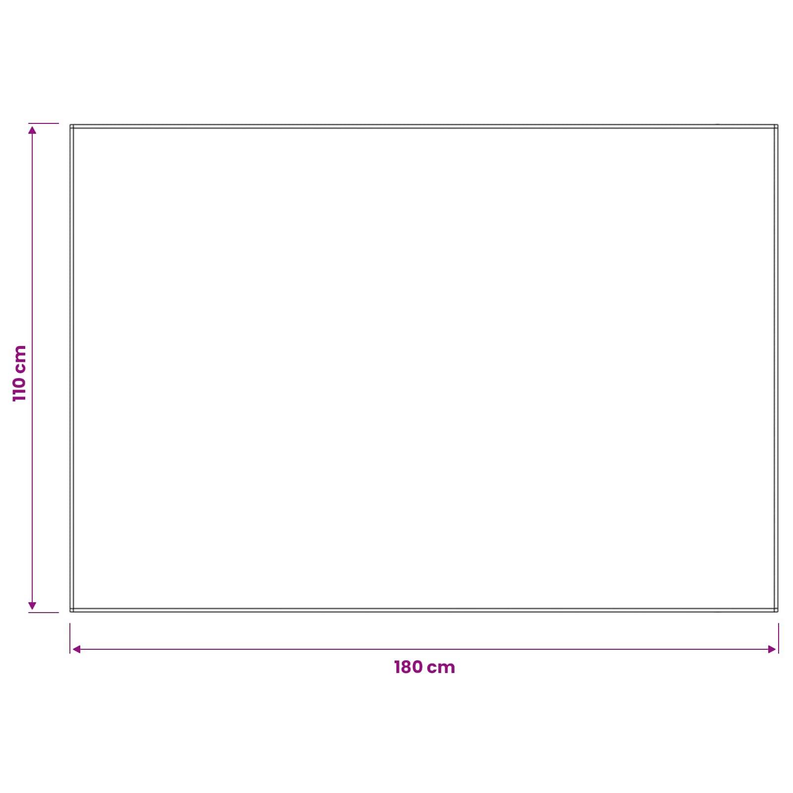 Diagramm eines Rechtecks mit einer Breite von 180 cm und einer Höhe von 110 cm, das seine Abmessungen zeigt.