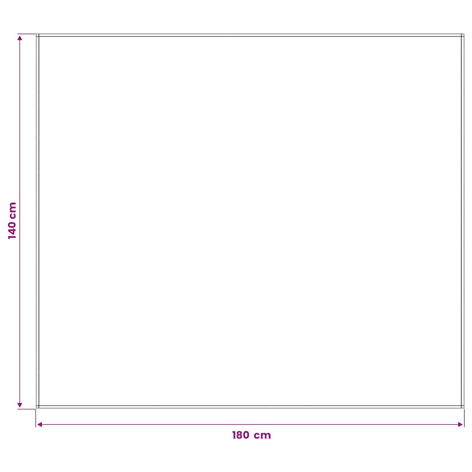 Leeres rechteckiges Rahmendiagramm mit einer Breite von 180 cm und einer Höhe von 140 cm, das die Gesamtabmessungen anzeigt.