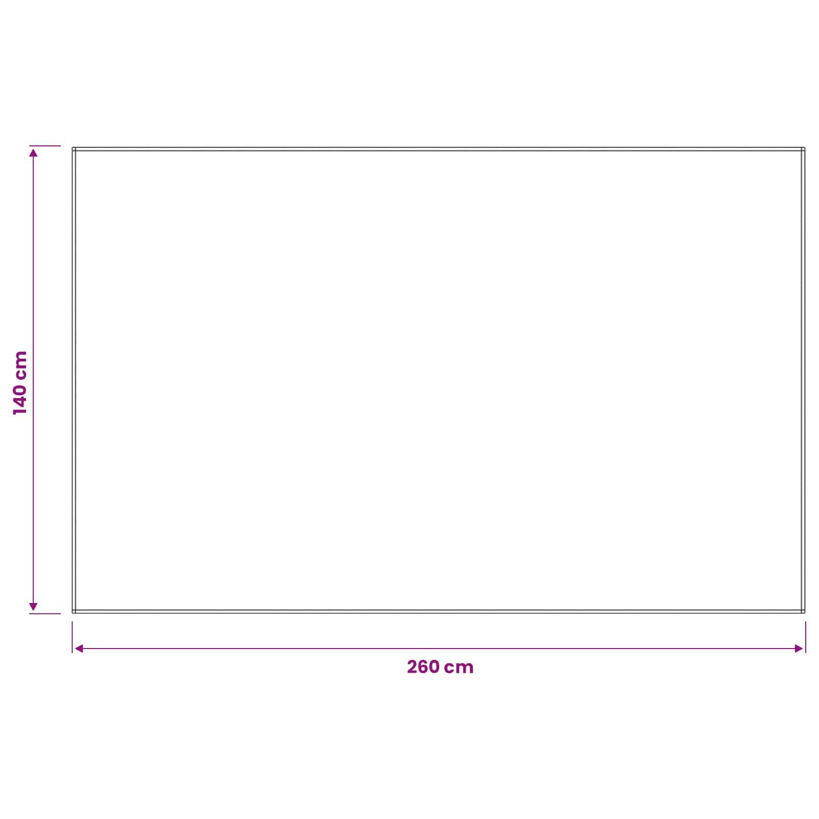 Leeres rechteckiges Rahmendiagramm mit einer Breite von 260 cm und einer Höhe von 140 cm.