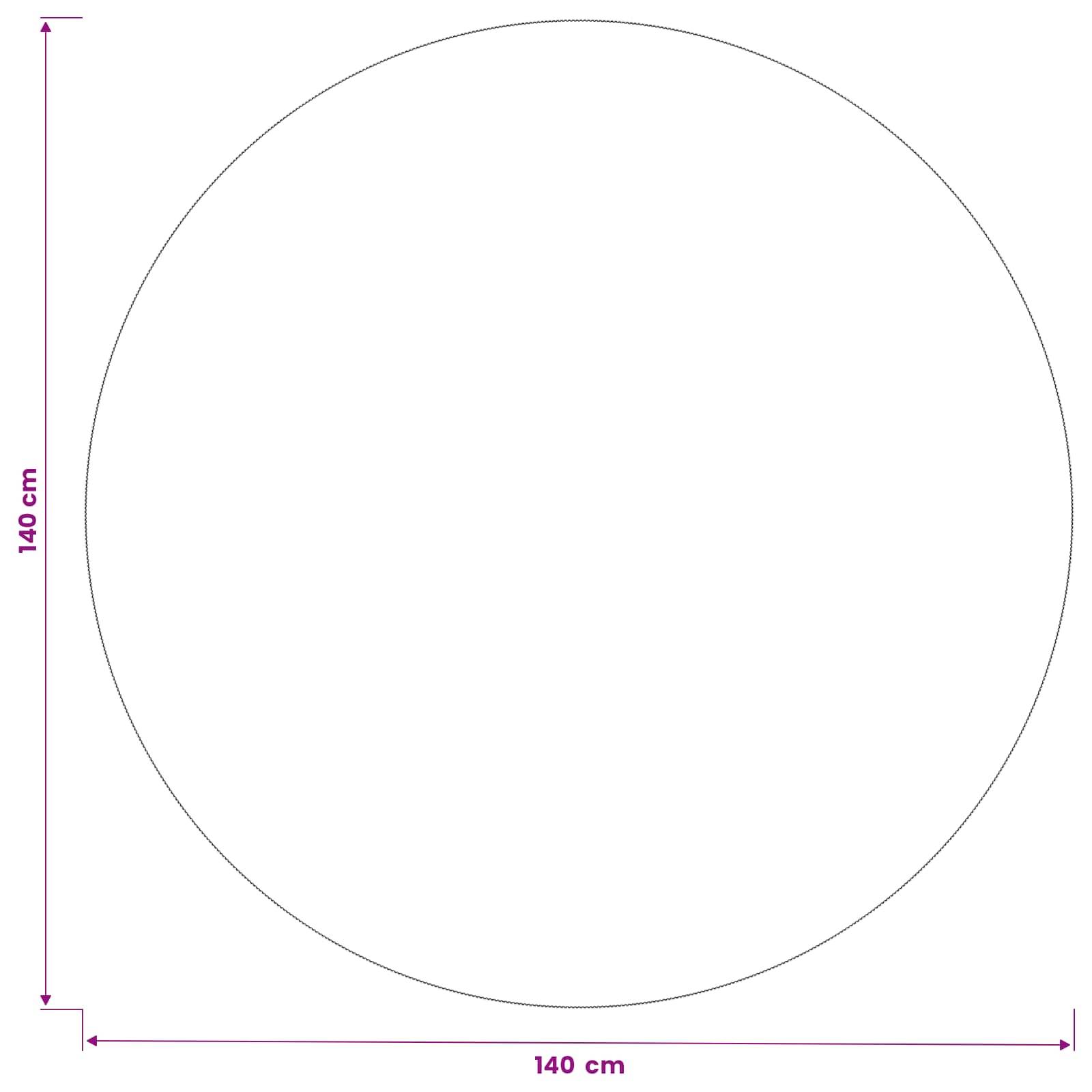 Kreisdiagramm mit einem großen Kreis mit einem Durchmesser von 140 cm, mit vertikalen und horizontalen Maßlinien mit der Beschriftung 140 cm.