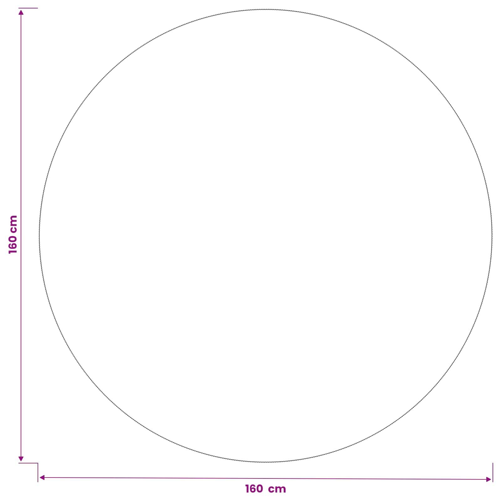 Ein Kreisdiagramm mit einem Durchmesser von 160 cm, mit vertikalen und horizontalen Bemaßungslinien, die mit '160 cm' beschriftet sind.