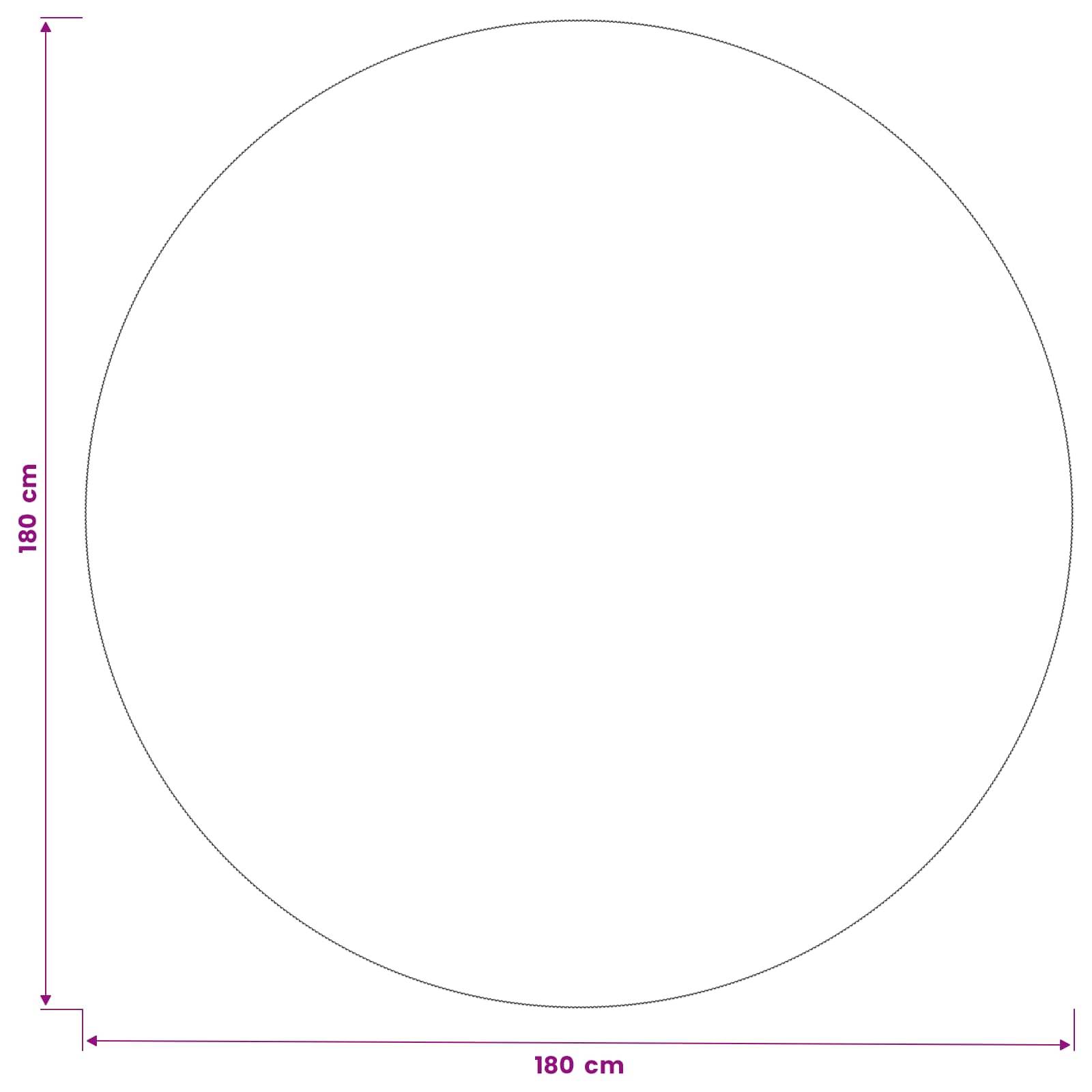 Technisches Diagramm eines großen Kreises mit der Bezeichnung 180 cm Höhe und 180 cm Breite, was einen gleichen Durchmesser und eine gleiche Höhe anzeigt.