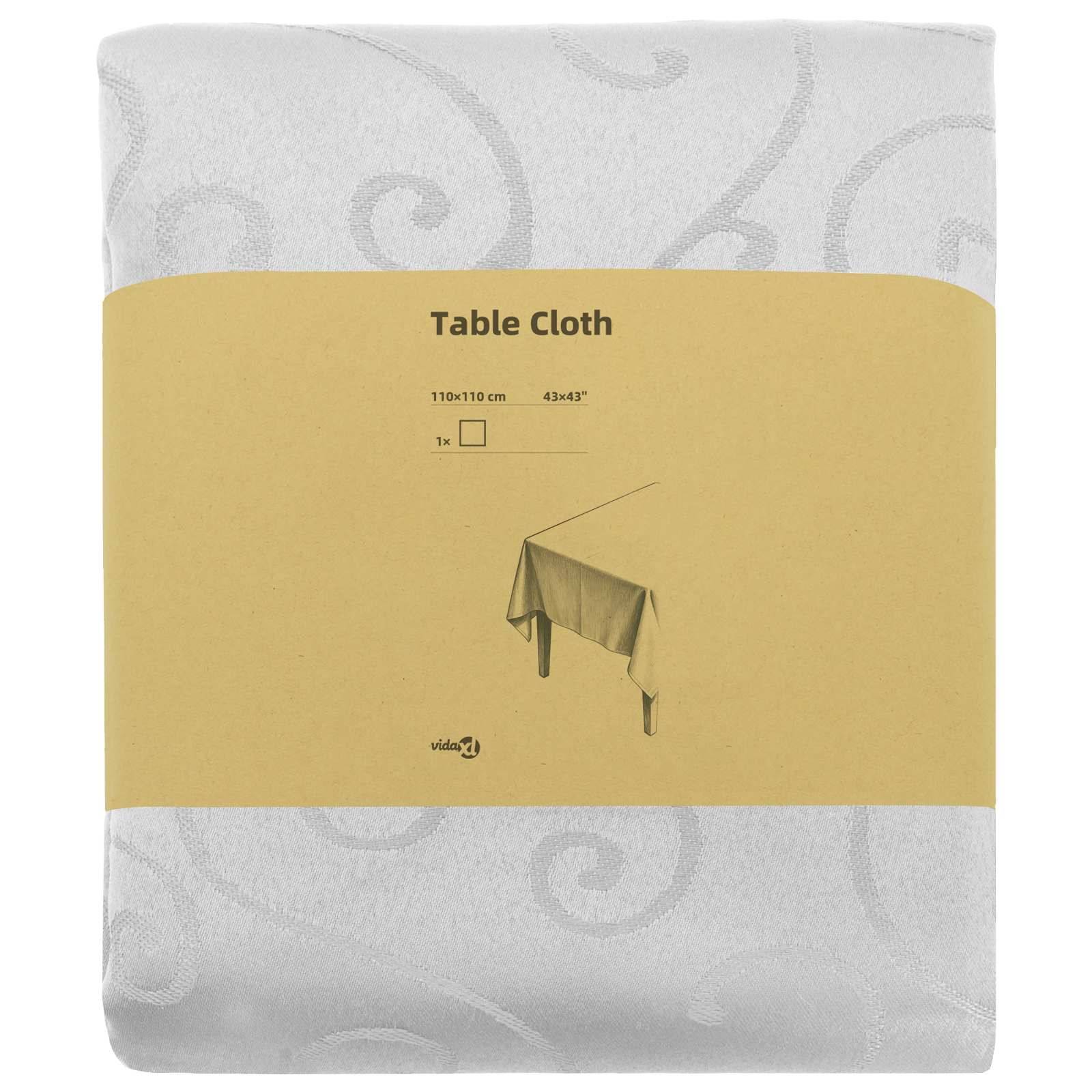 Verpackte weiße Tischdecke mit subtilmem Wirbelmuster, mit der Bezeichnung „Table Cloth