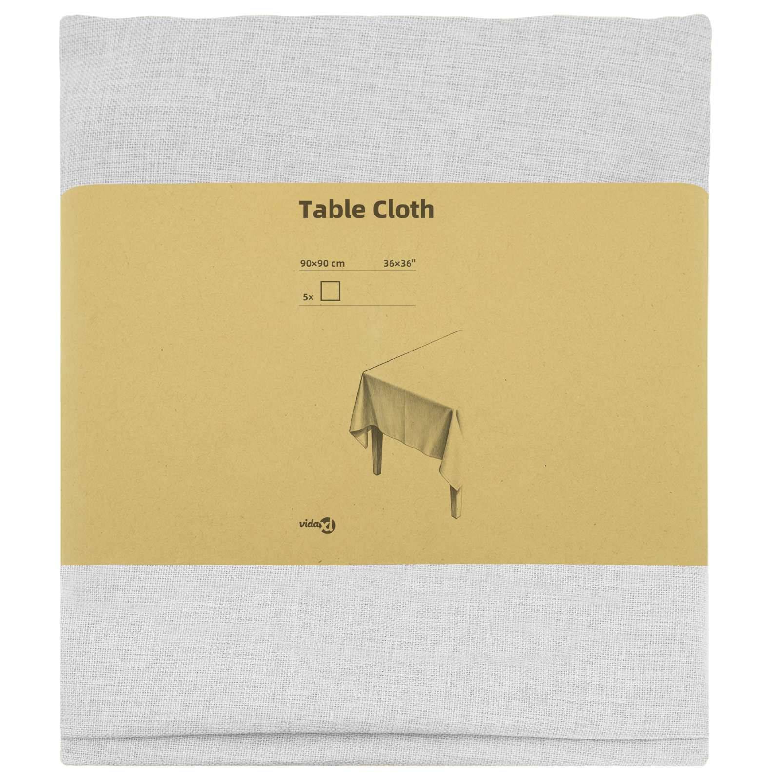 Zusammengefaltete hellgraue Tischdecke in Verpackung mit der Aufschrift „Table Cloth