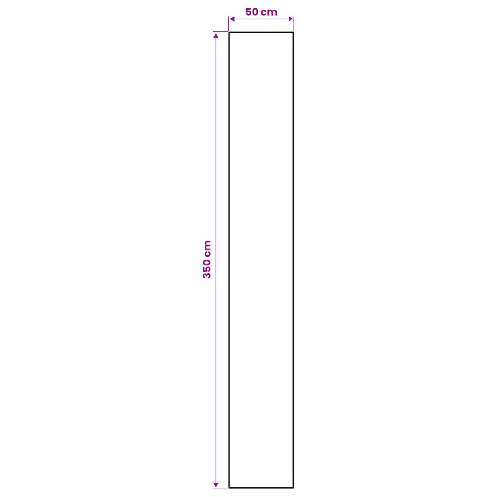 Hohes, schmales Rechteck-Diagramm mit einer Breite von 50 cm und einer Höhe von 350 cm, das ein langes vertikales Panel oder eine Säule zeigt.