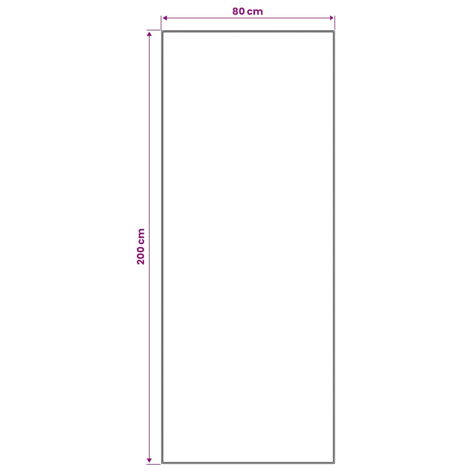 Dimensioniertes Rechteck, das ein hohes Panel mit einer Breite von 80 cm und einer Höhe von 200 cm zeigt.