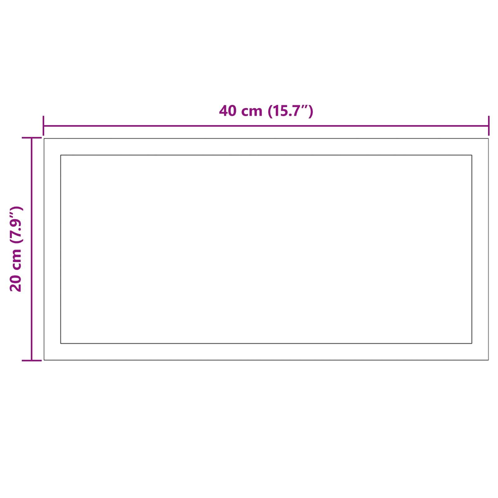Rechteckiges leeres Panel mit grauer Umrandung und beschrifteten Abmessungen: 40 cm breit und 20 cm hoch.