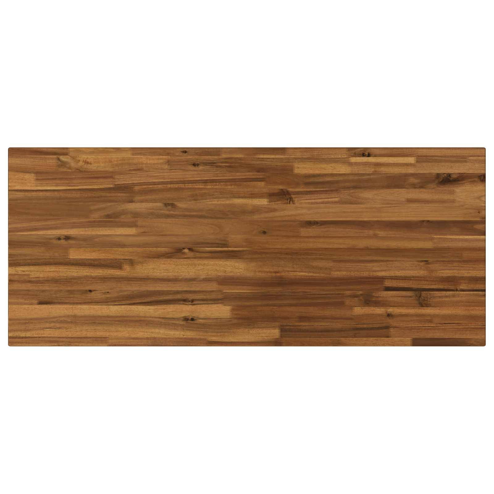 Rechteckige Holztischplatte oder Fleischerblock mit warmer brauner Maserung auf weißem Hintergrund.